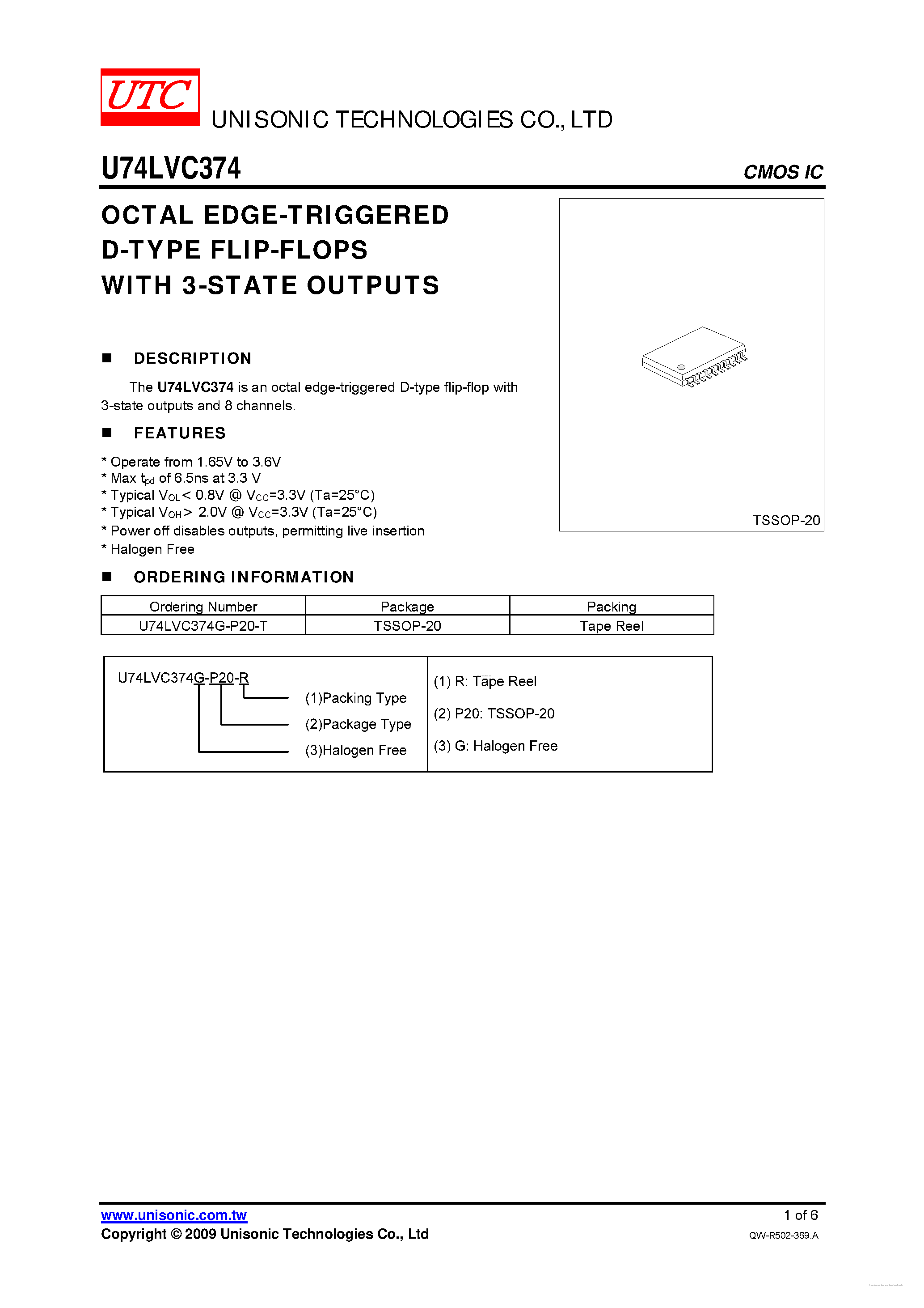 Datasheet U74LVC374 - OCTAL EDGE-TRIGGERED D-TYPE FLIP-FLOPS page 1