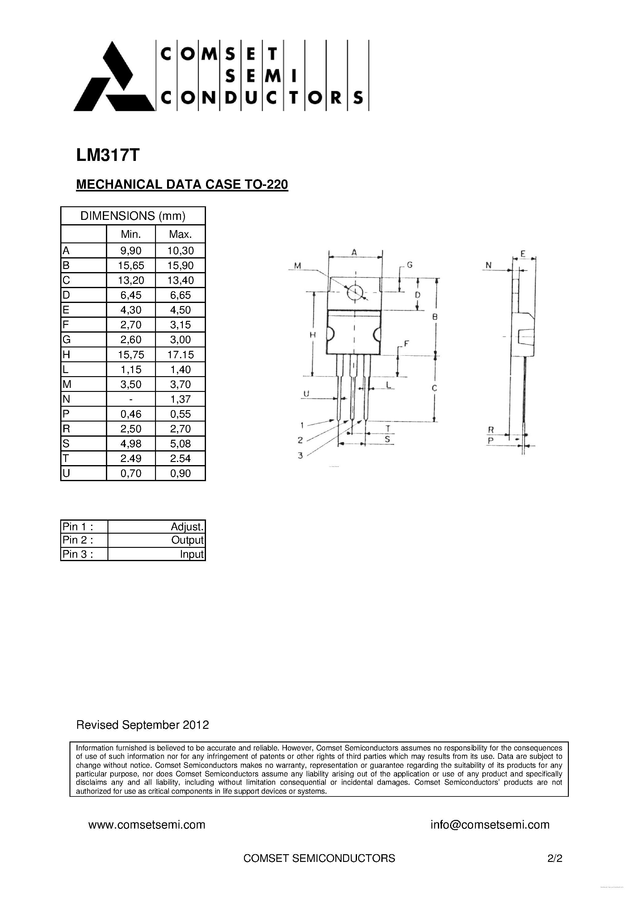 Datasheet LM317T - 3-Terminal POSITIVE ADJUSTABLE VOLTAGE REGULATOR page 2
