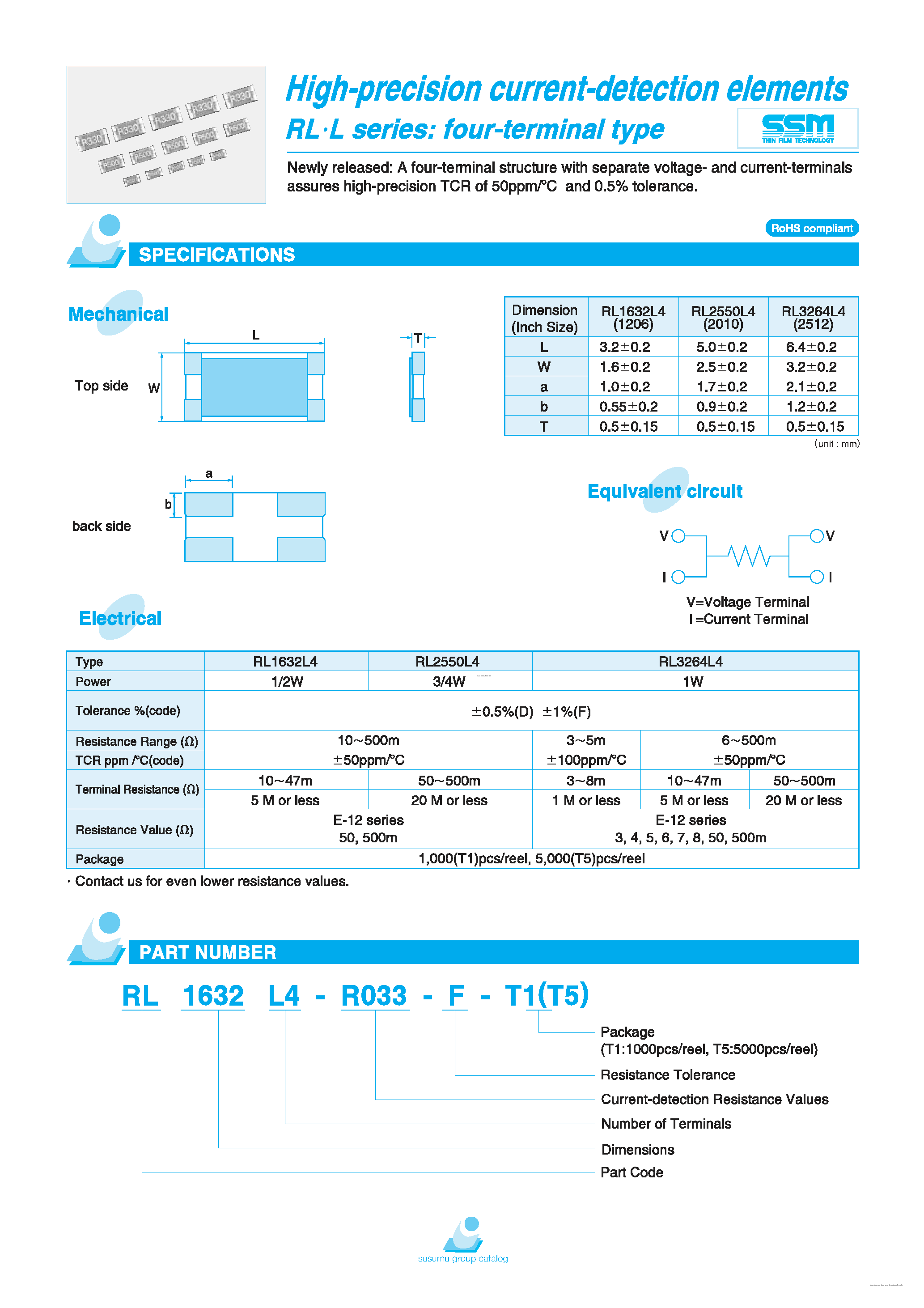 Datasheet RL1632L4-R033-F-T1 - High-precision current-detection elements page 1