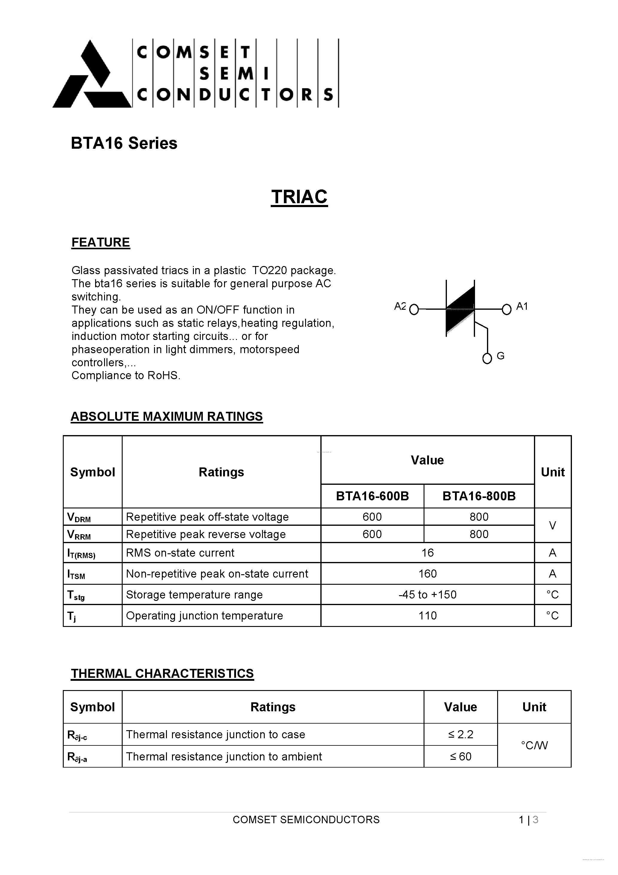 Datasheet BTA16 - page 1