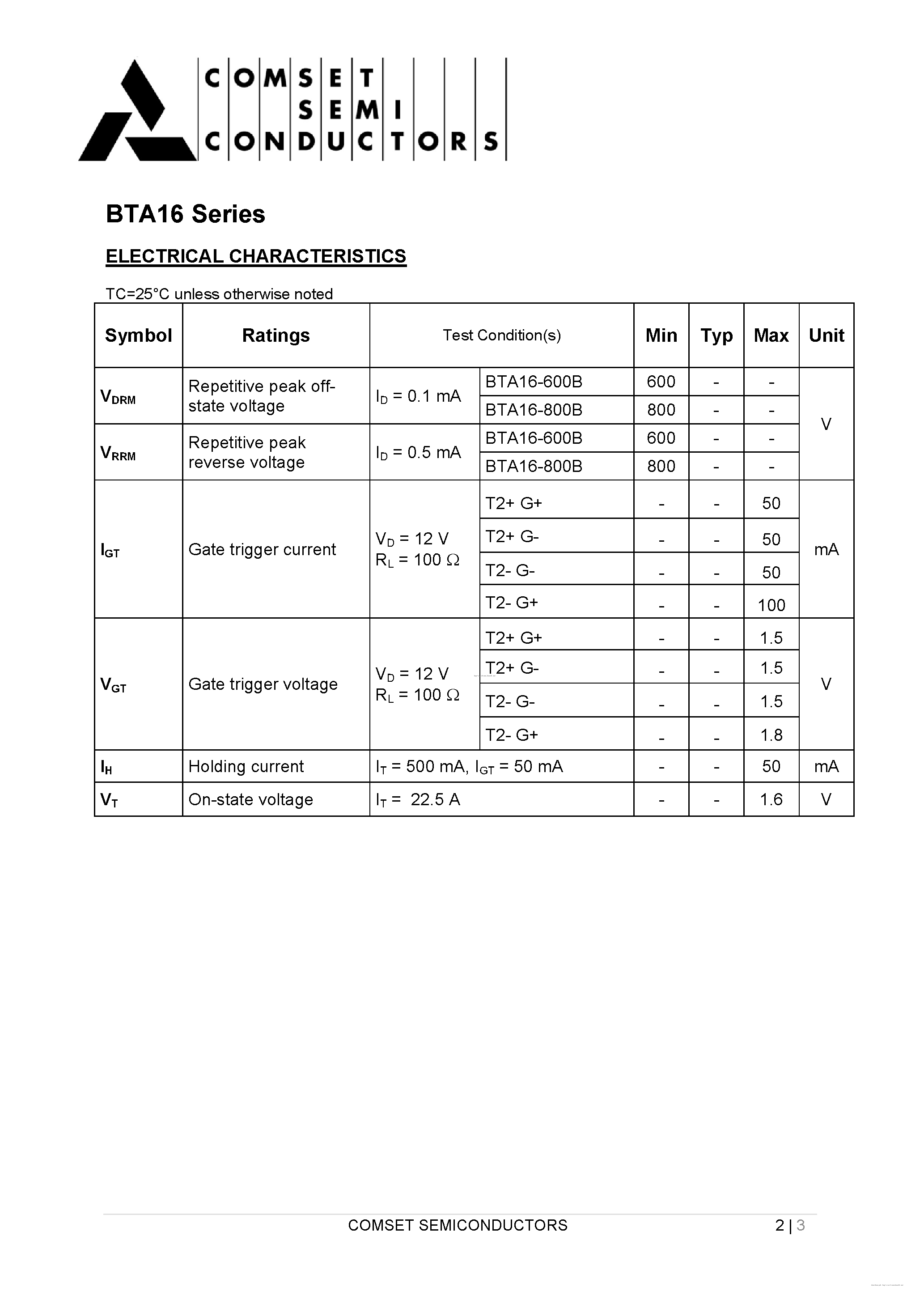 Datasheet BTA16 - page 2