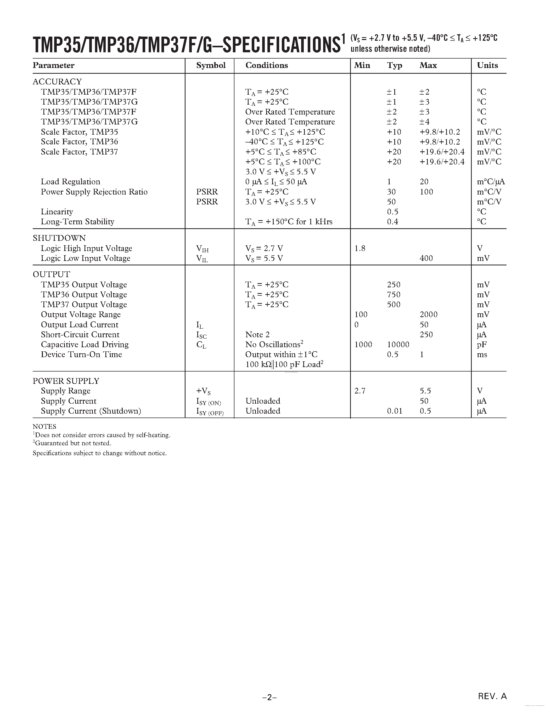 Datasheet TMP35 - (TMP35 - TMP37) Low Voltage Temperature Sensors page 2