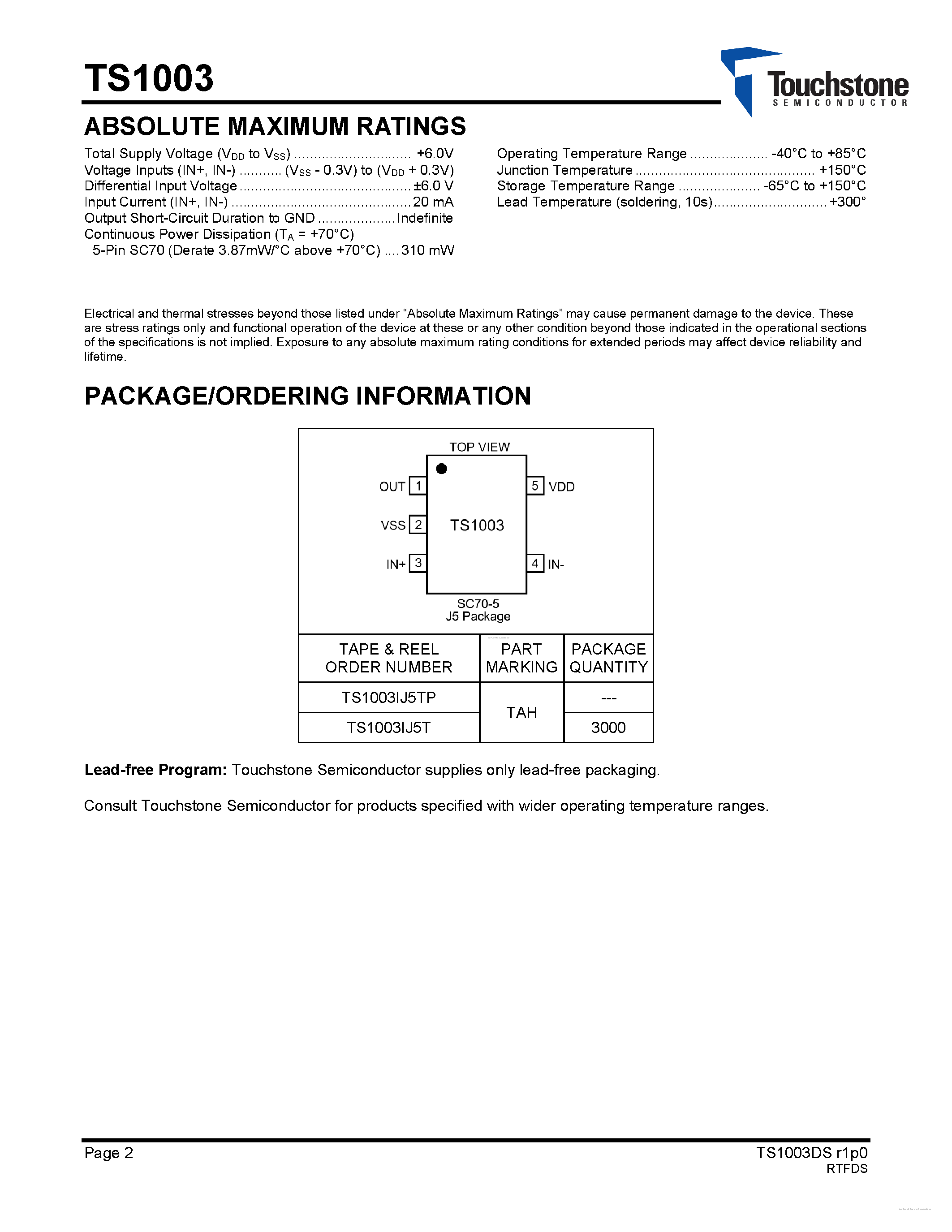 Datasheet TS1003 - page 2