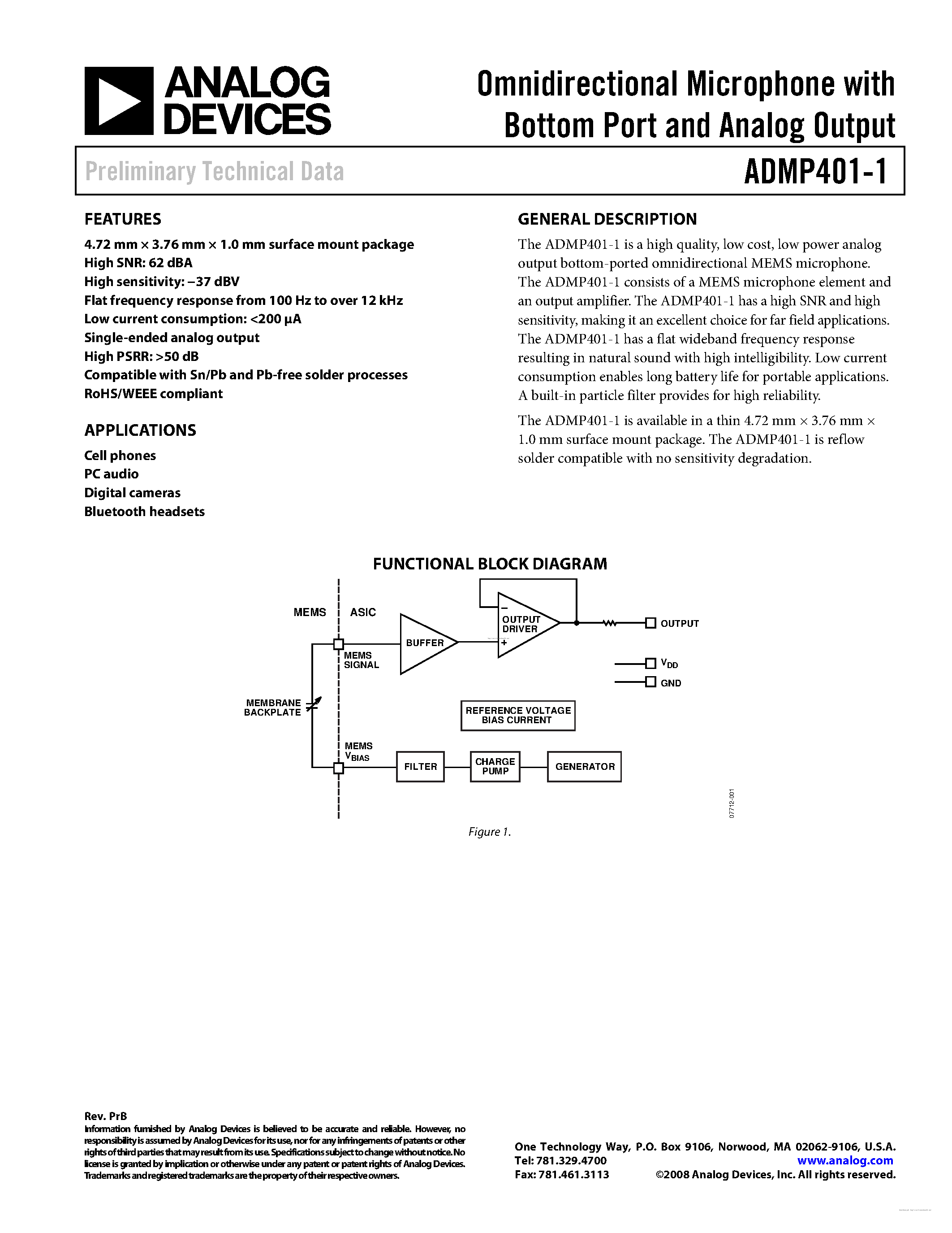 Datasheet ADMP401-1 - page 1