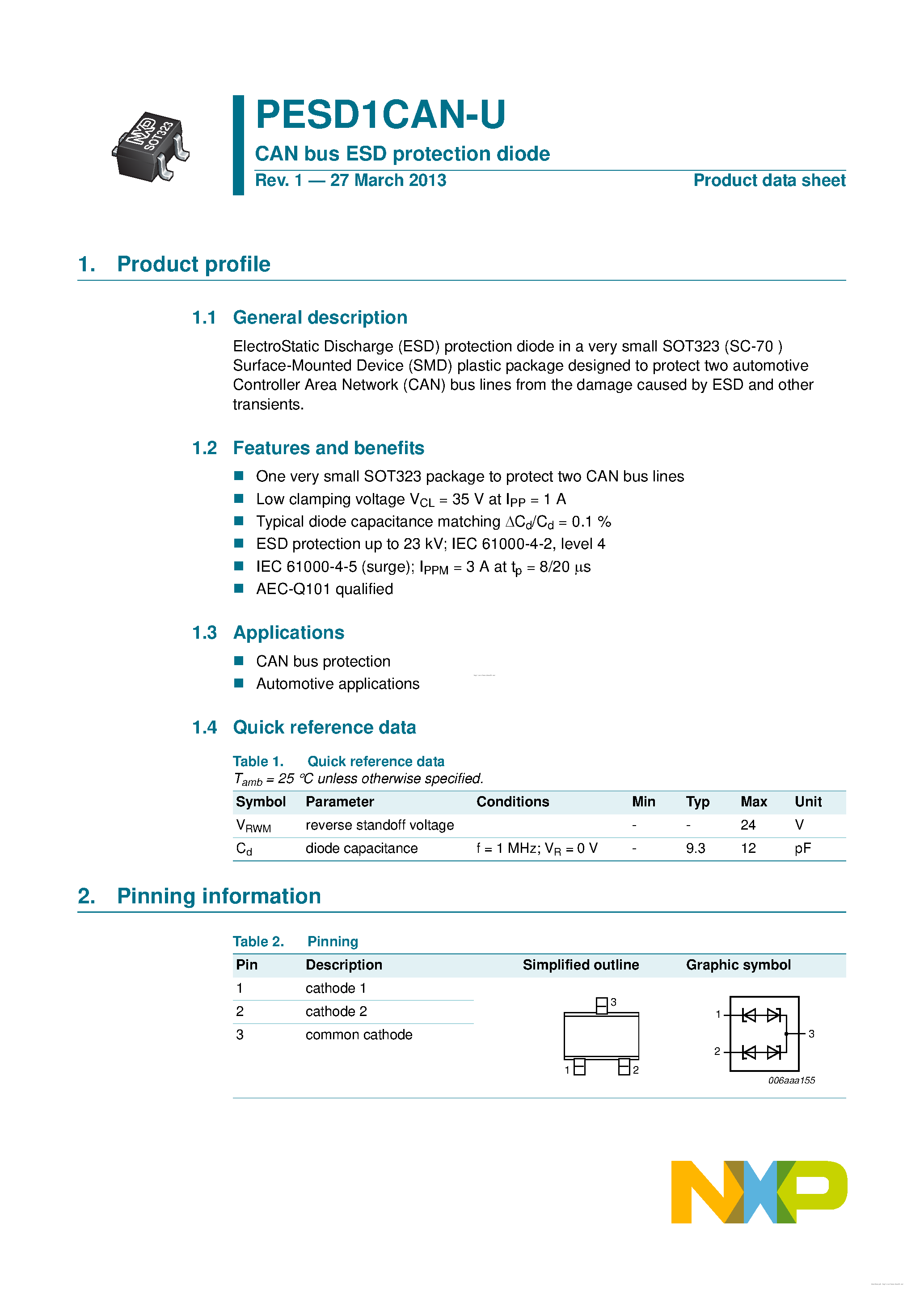 Datasheet PESD1CAN-U - page 1