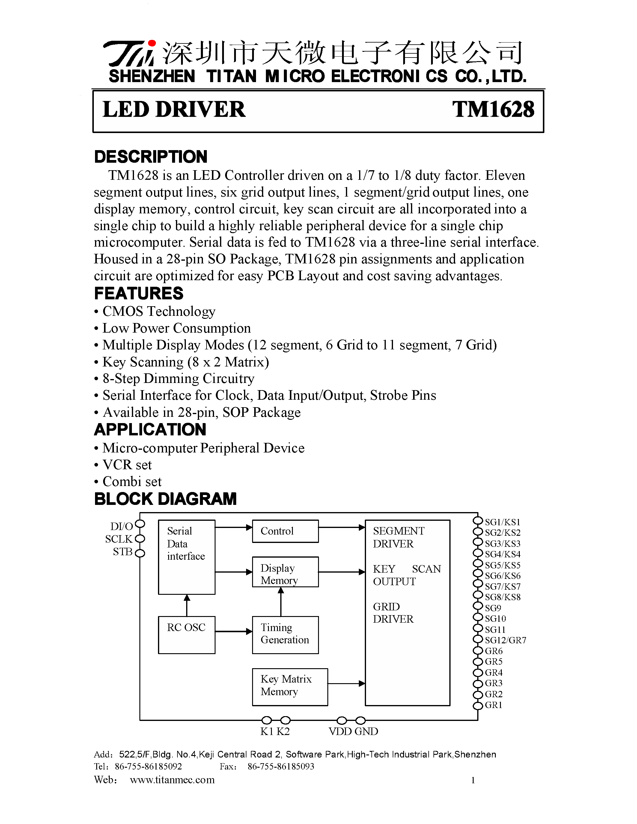 Datasheet TM1628 - page 1