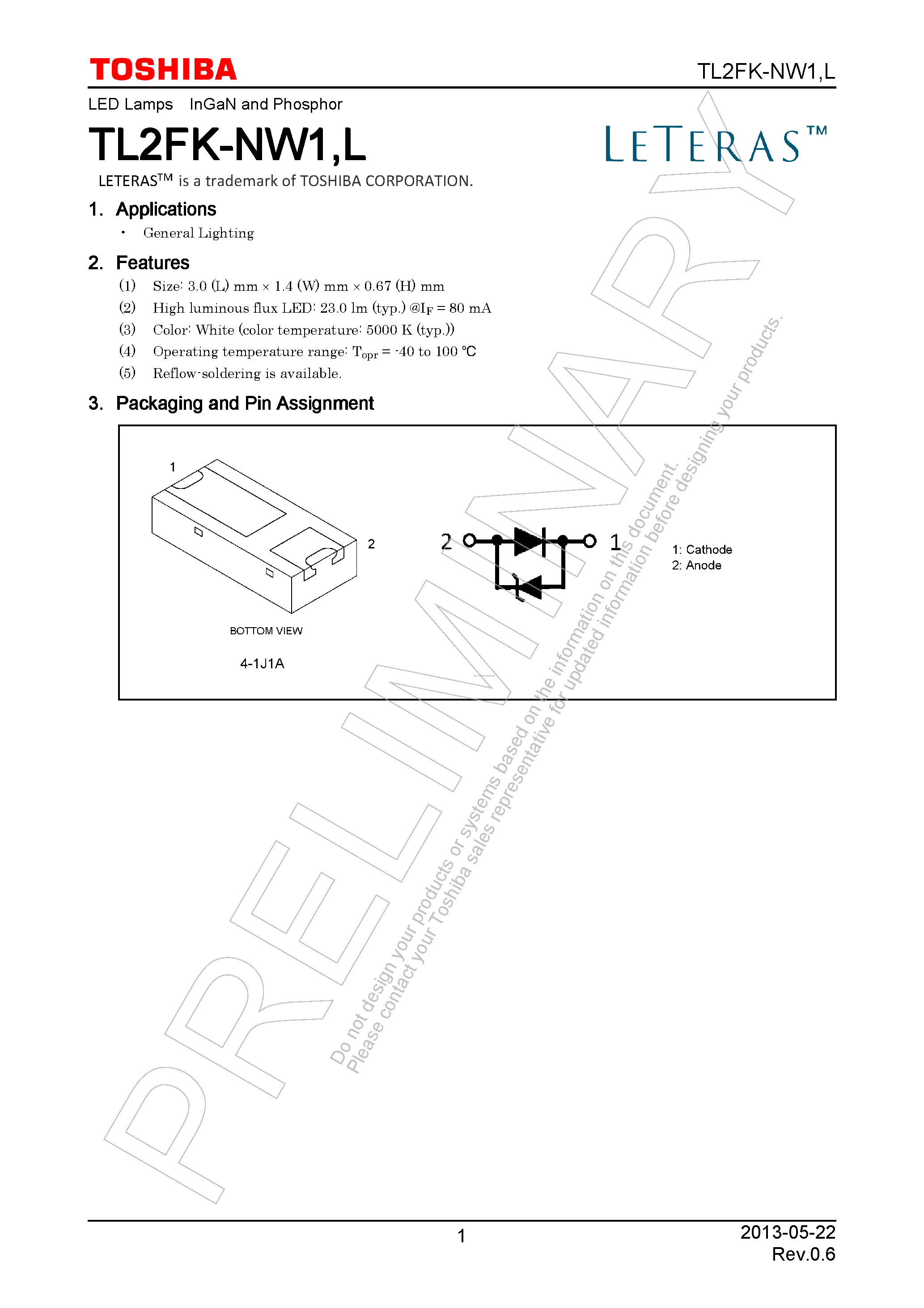Datasheet TL2FK-NW1 - page 1