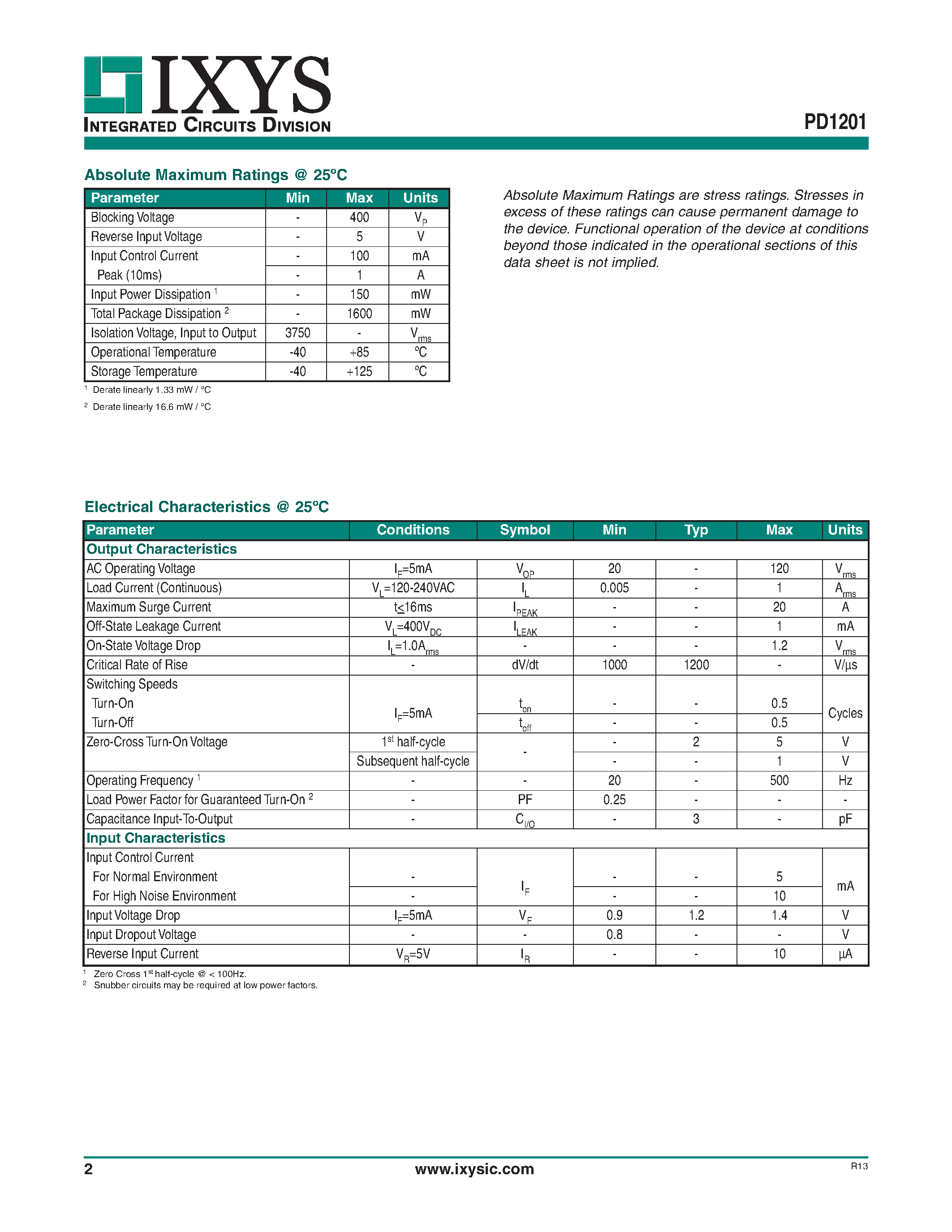 Datasheet PD1201 - page 2