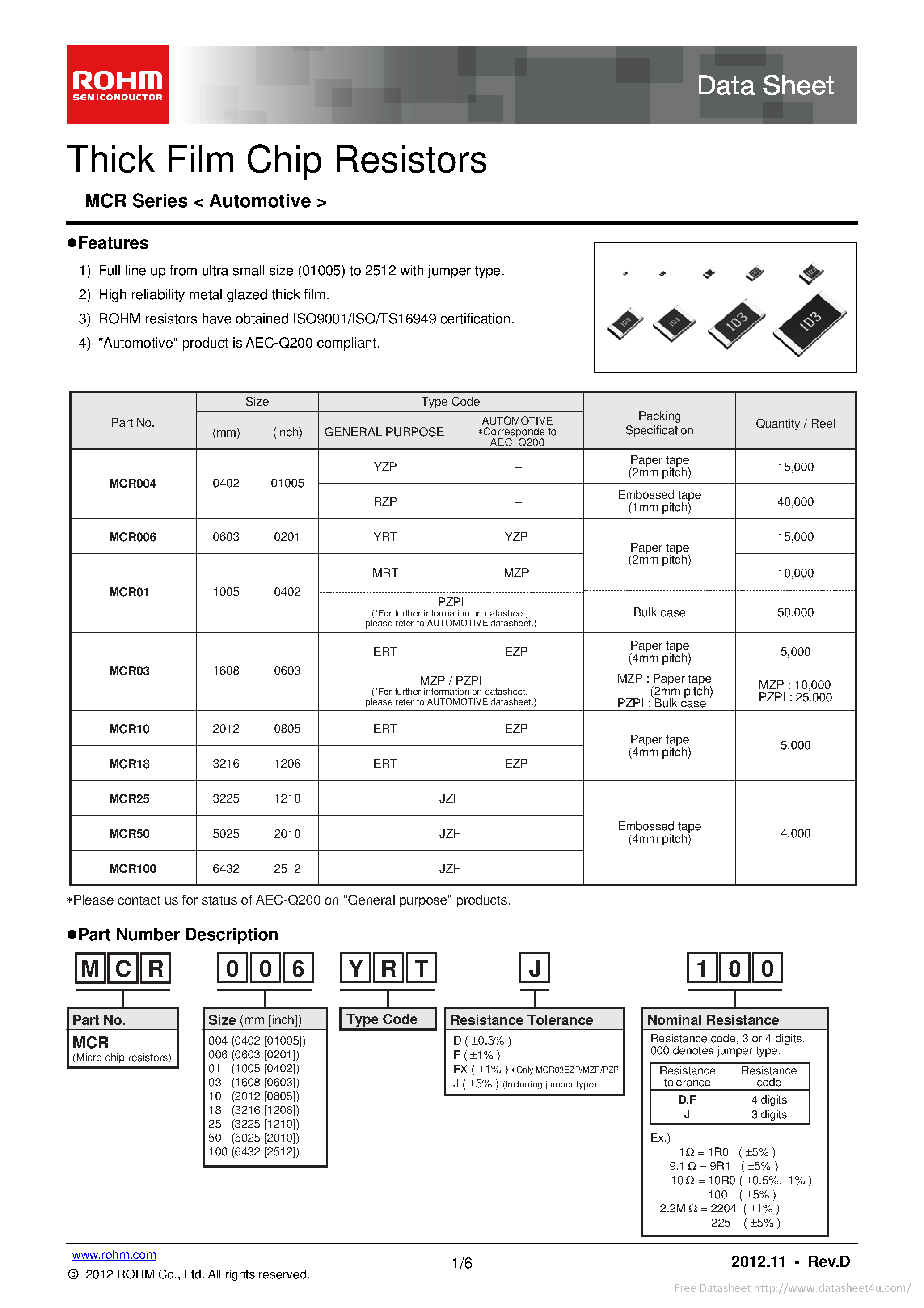 Datasheet MCR004 - page 1