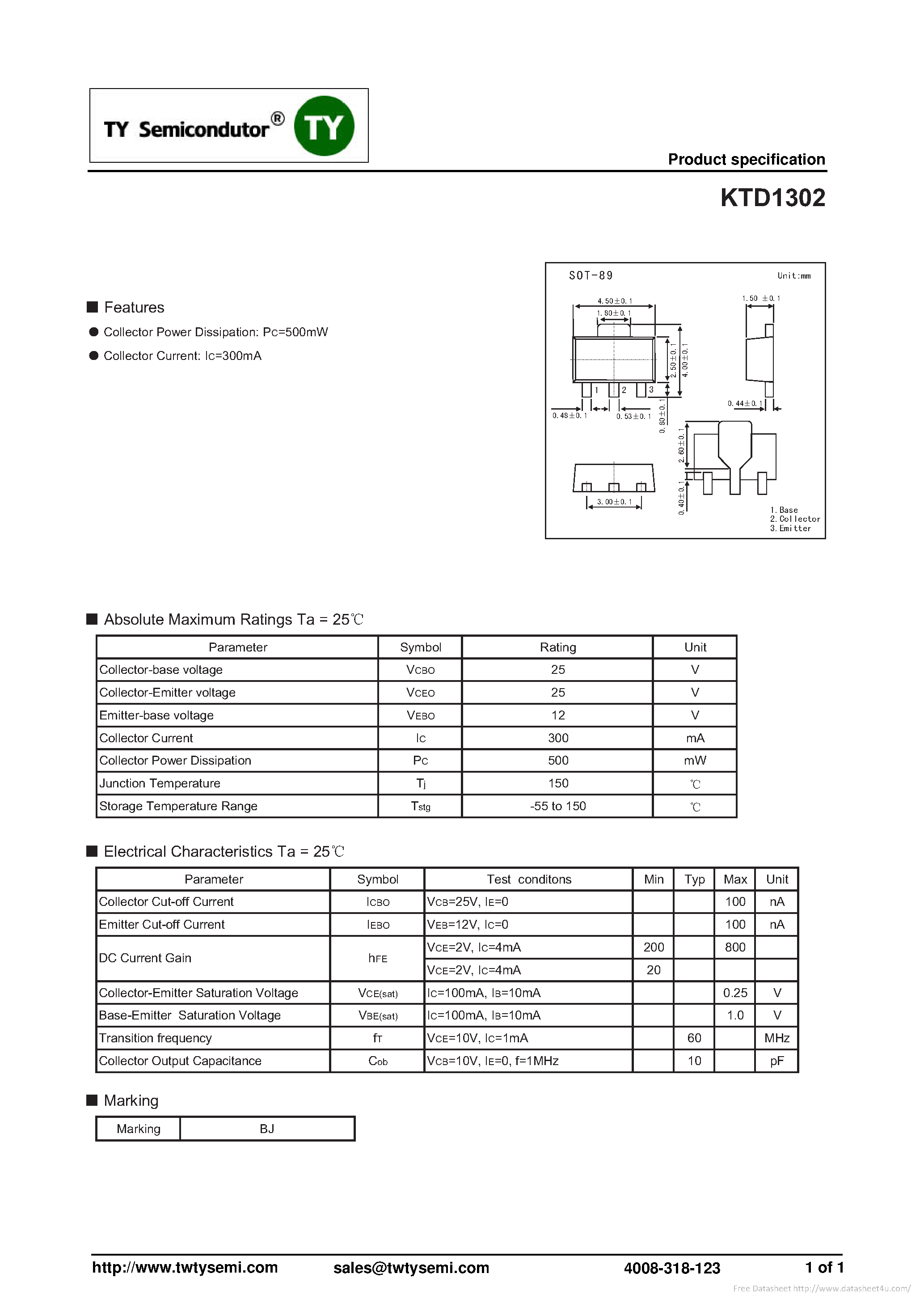 Datasheet KTD1302 - page 1