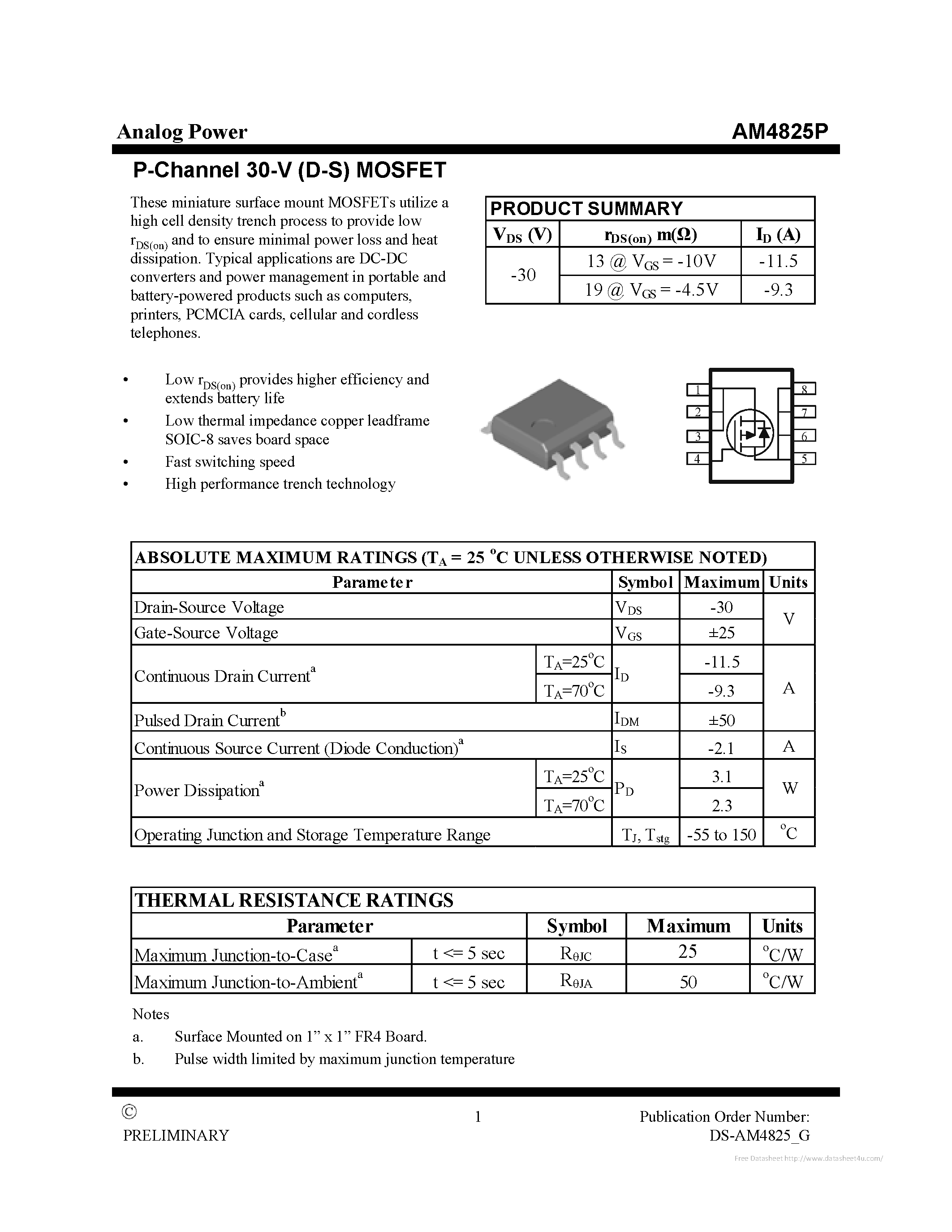 Datasheet AM4825P - page 1