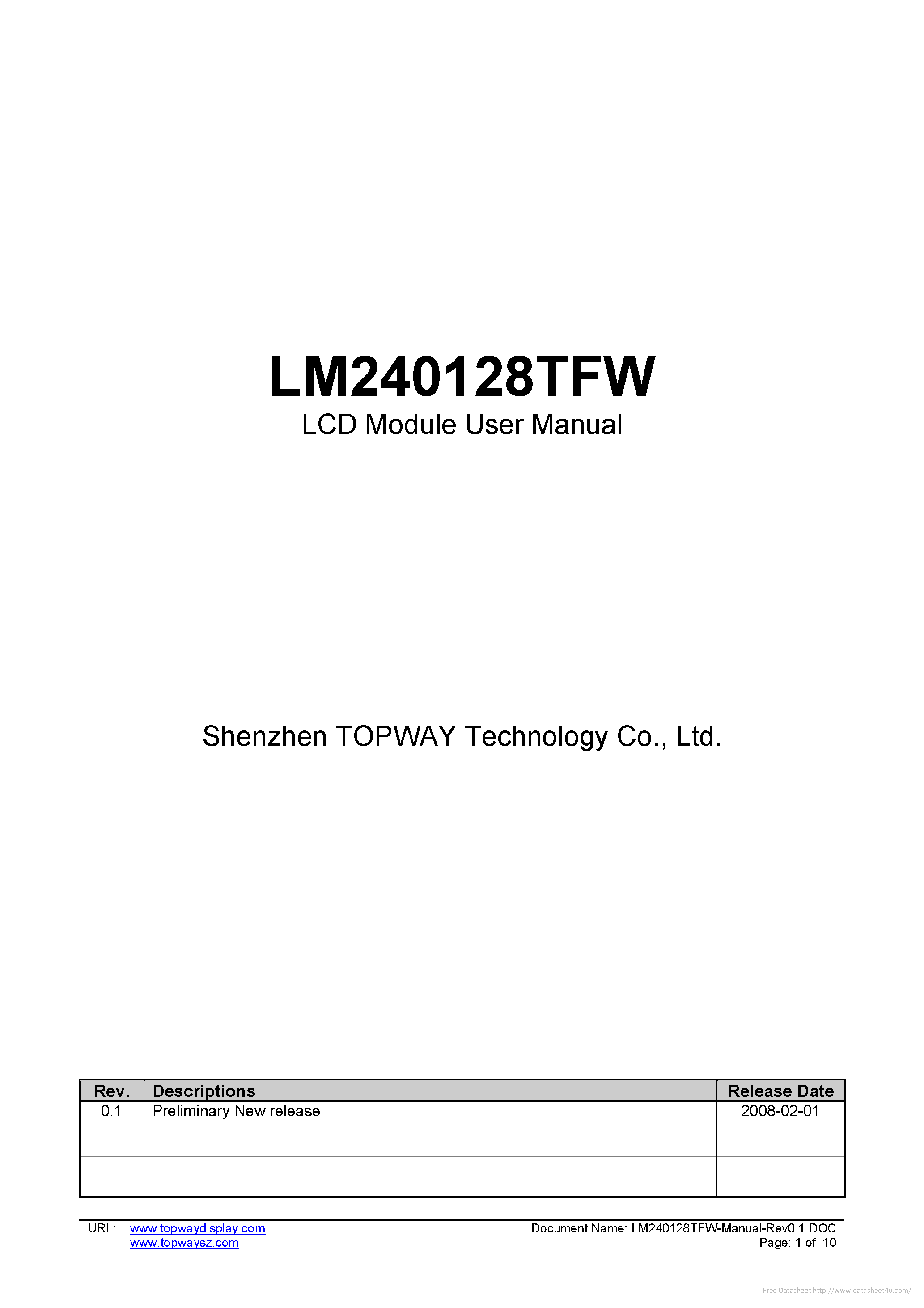 Даташит LM240128TFW - страница 1