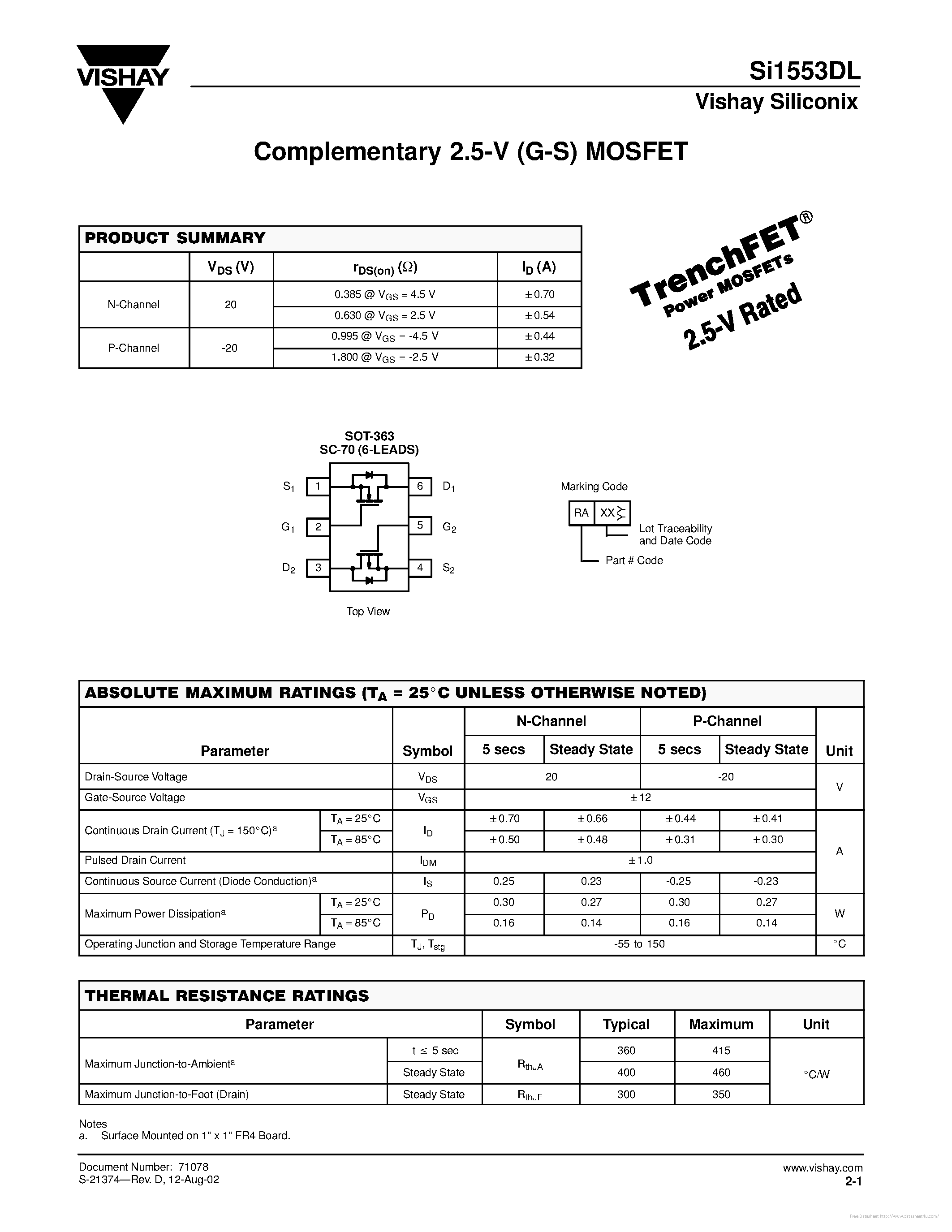 Datasheet SI1553DL - page 1