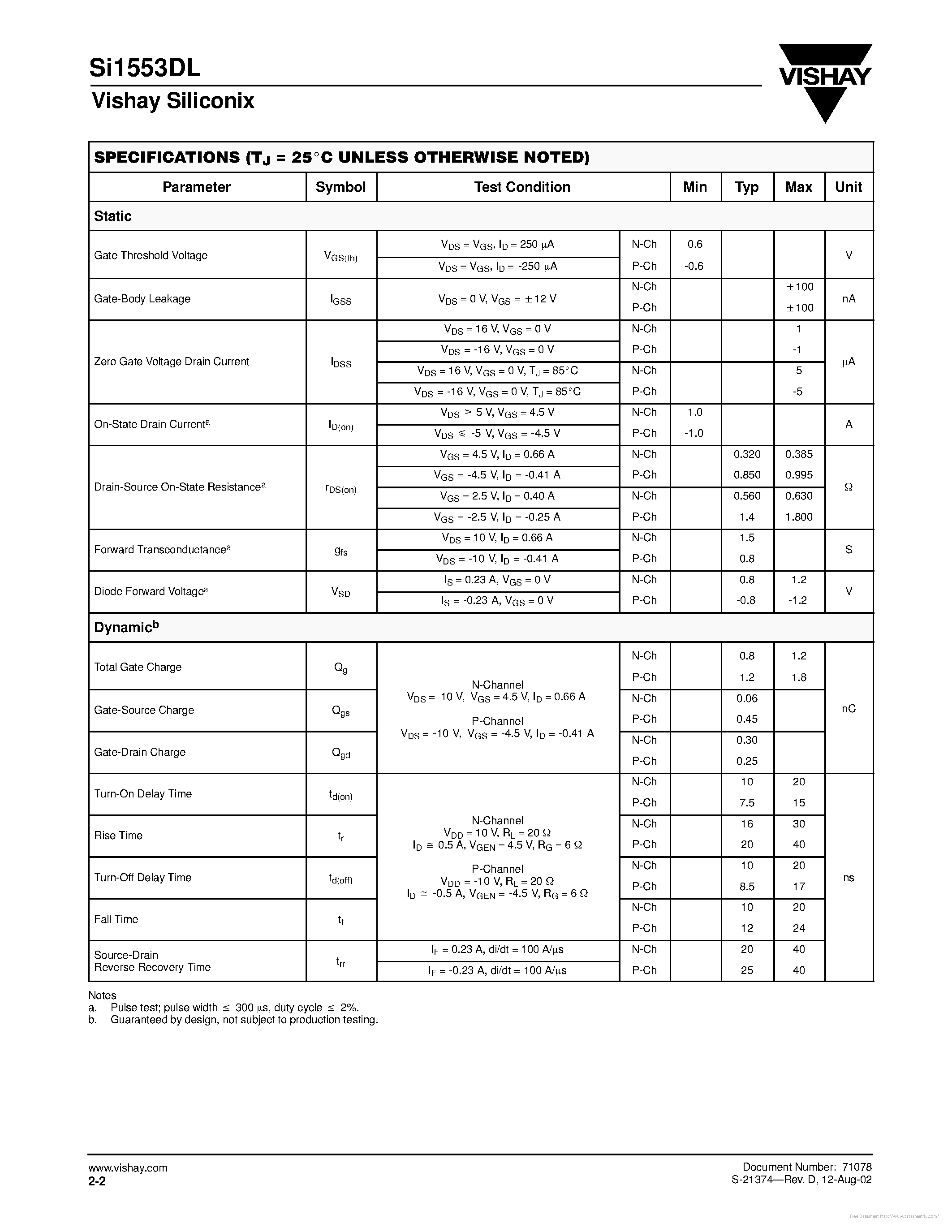 Datasheet SI1553DL - page 2