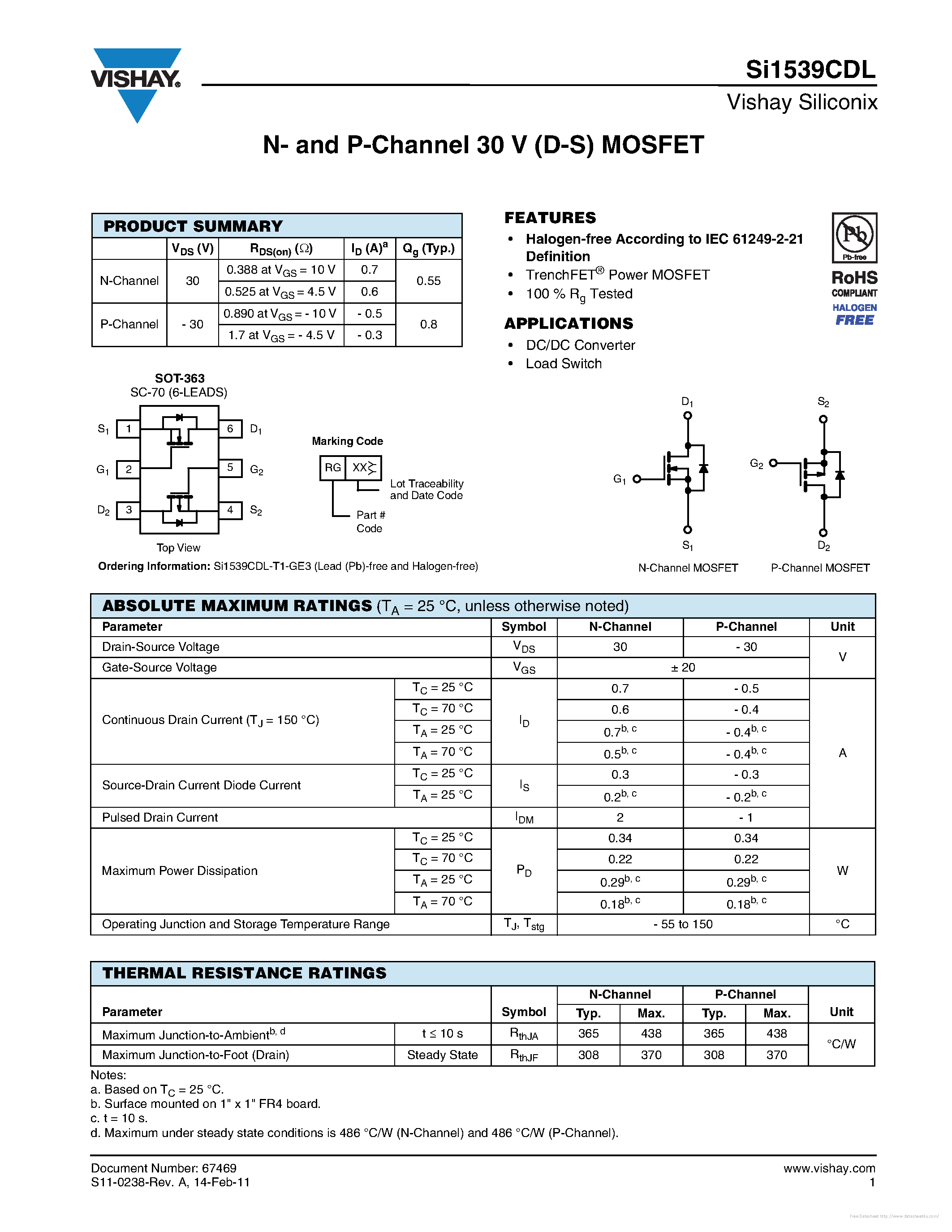 Datasheet SI1539CDL - page 1