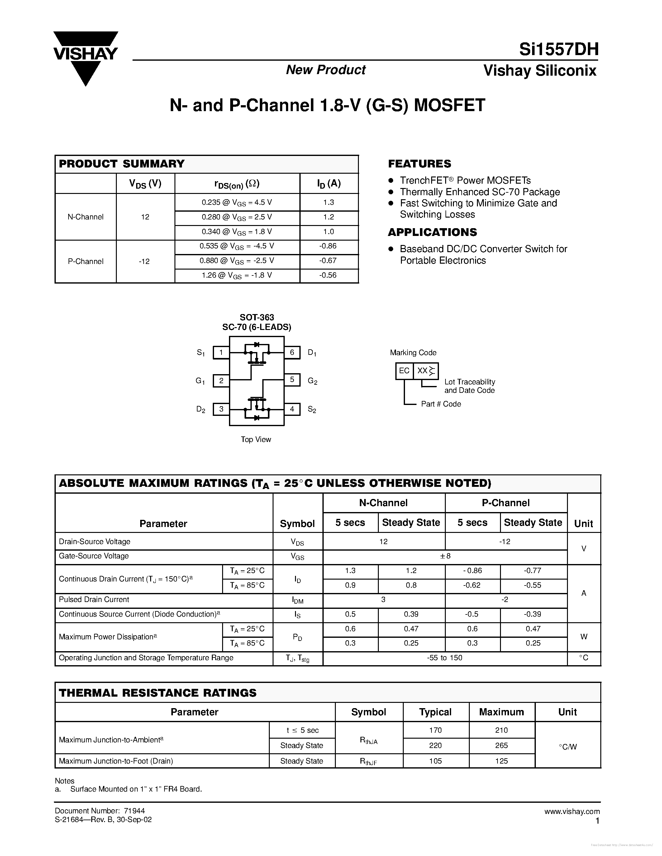 Datasheet SI1557DH - page 1