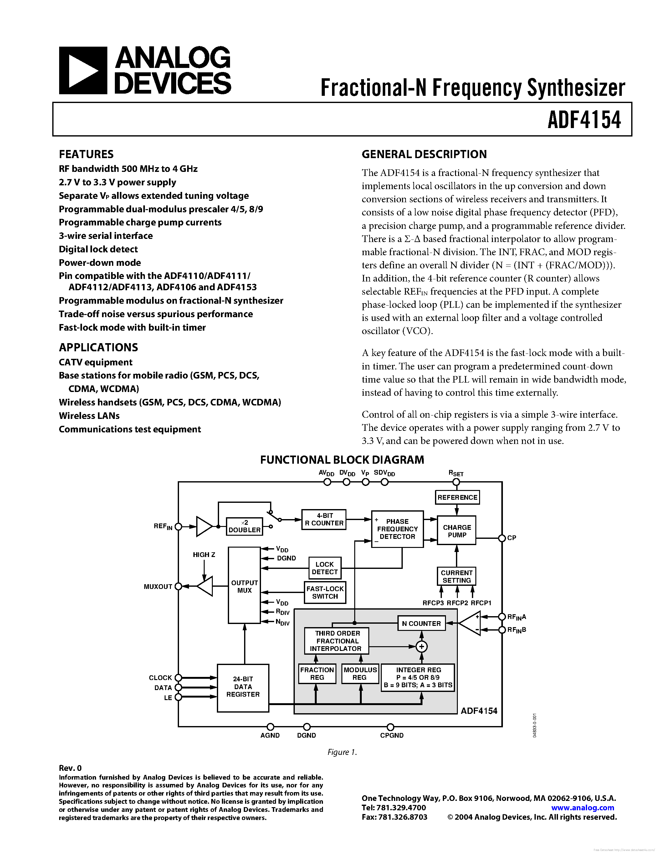Datasheet ADF4154 - page 1