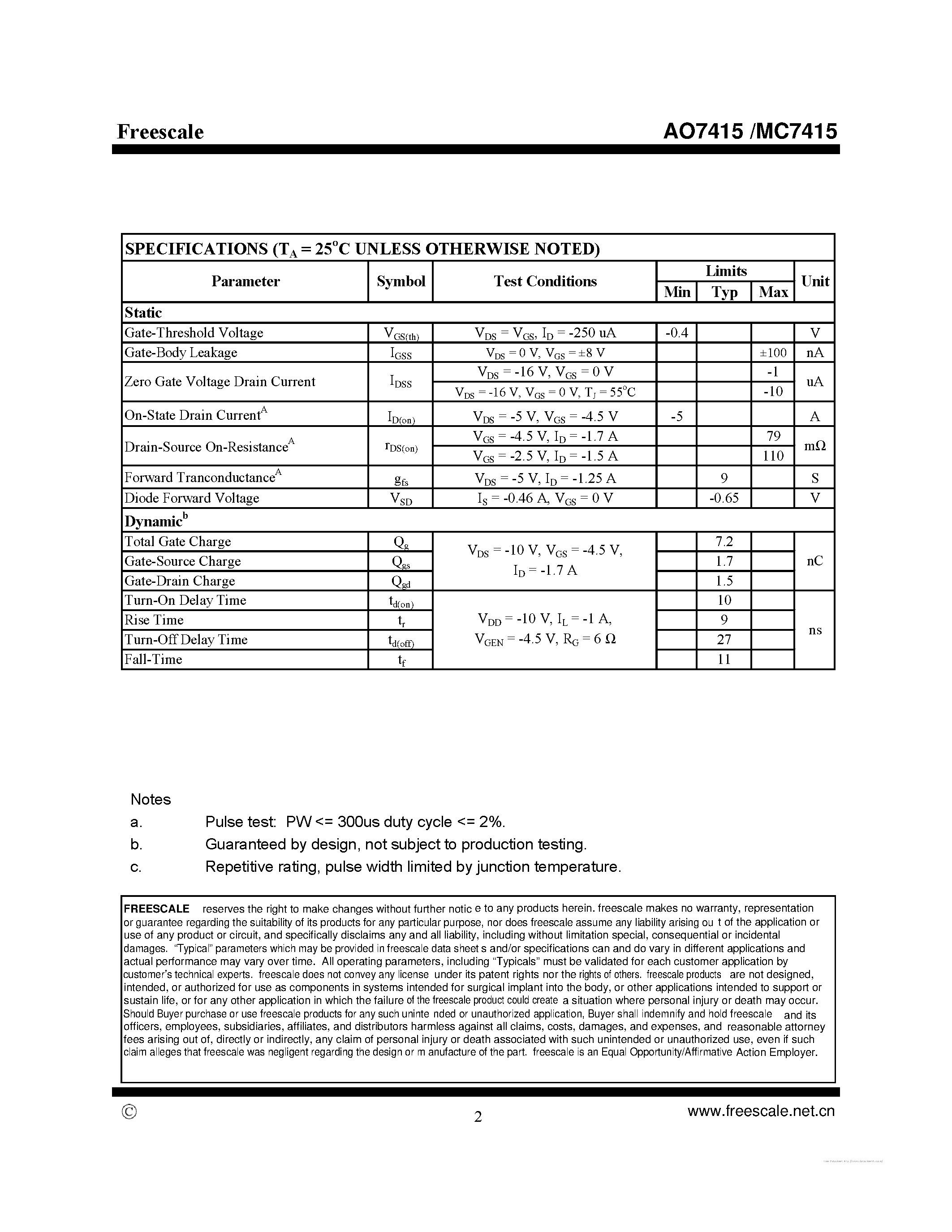 Datasheet MC7415 - page 2