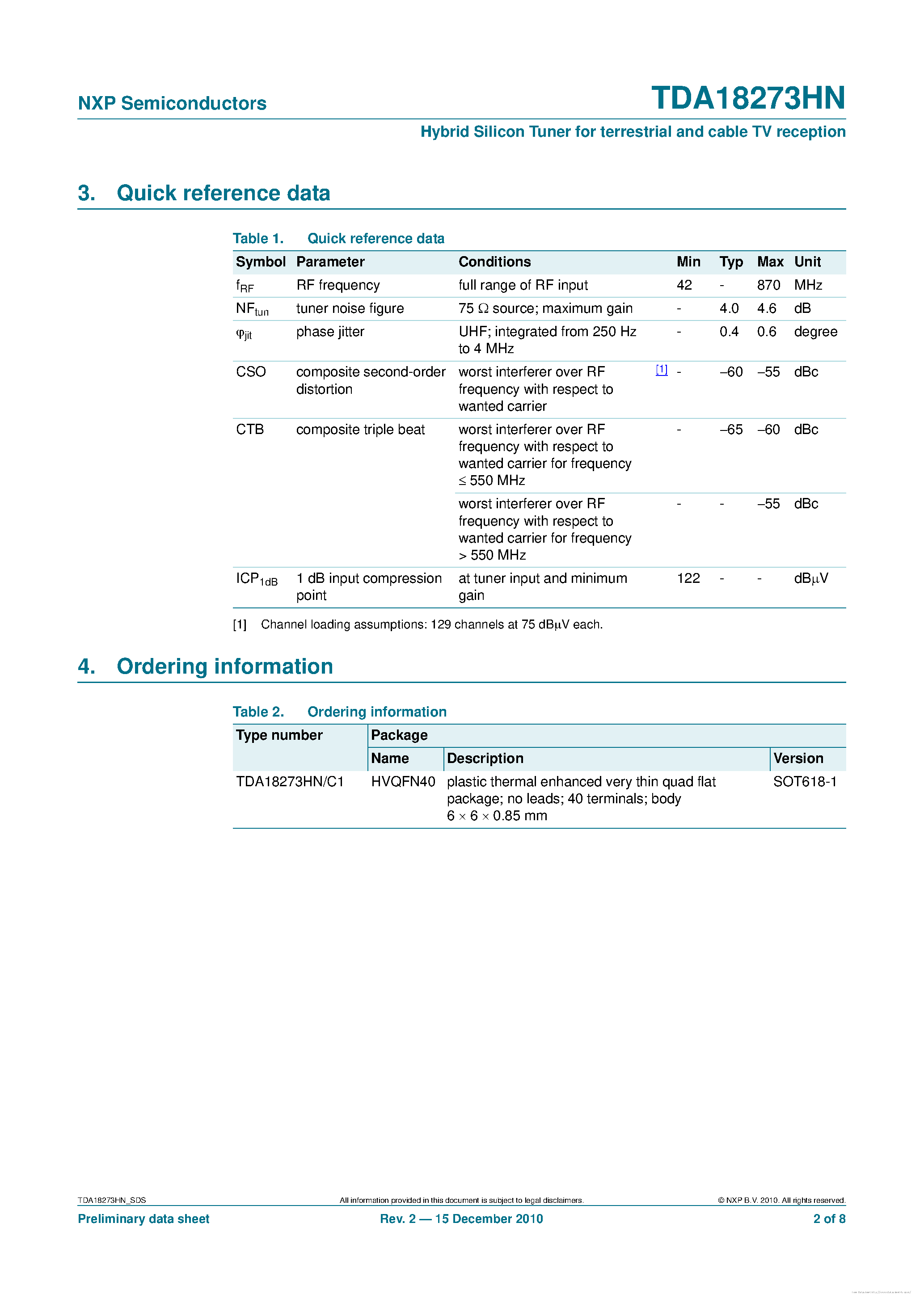 Datasheet TDA18273HN - page 2