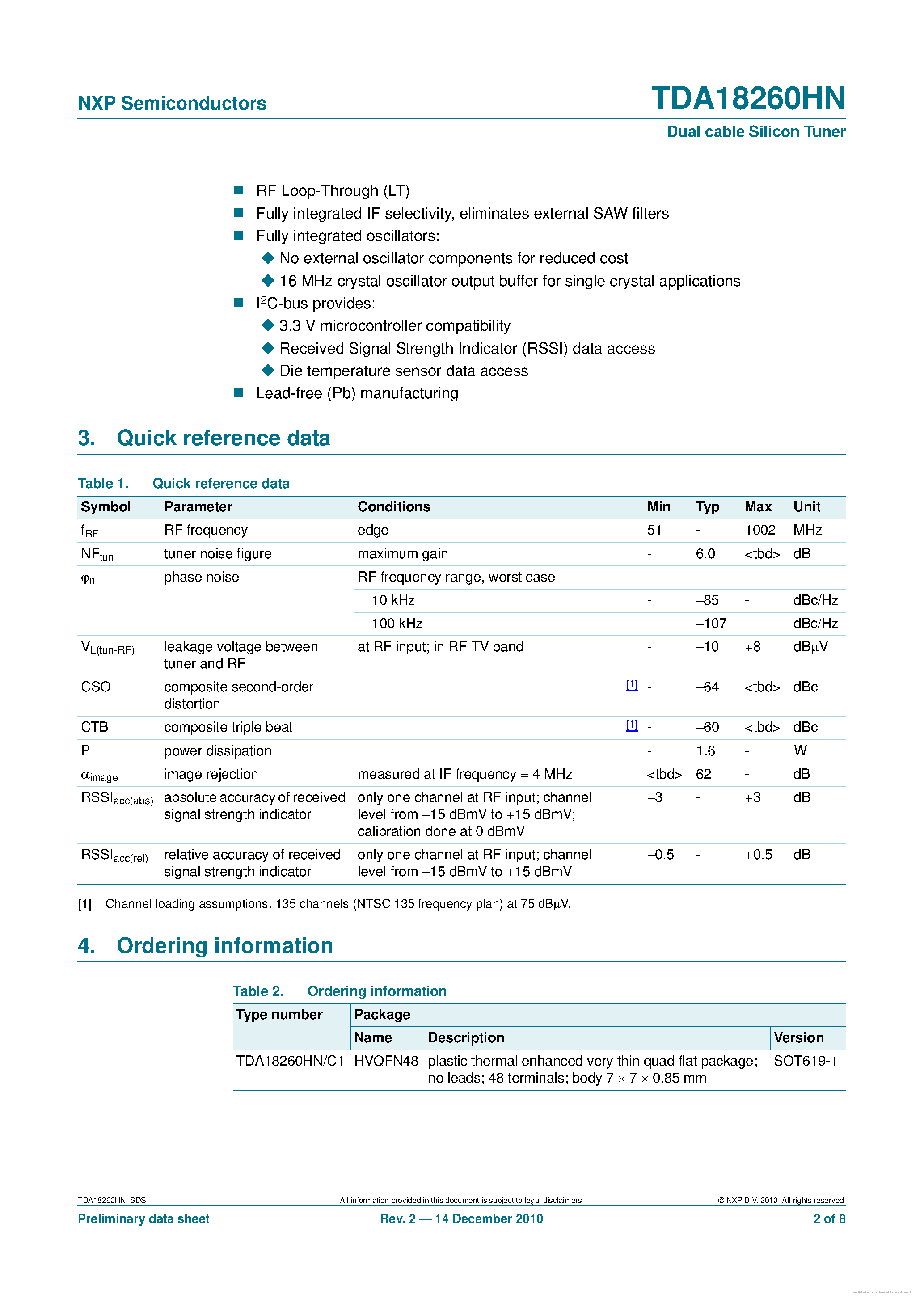 Datasheet TDA18260HN - page 2