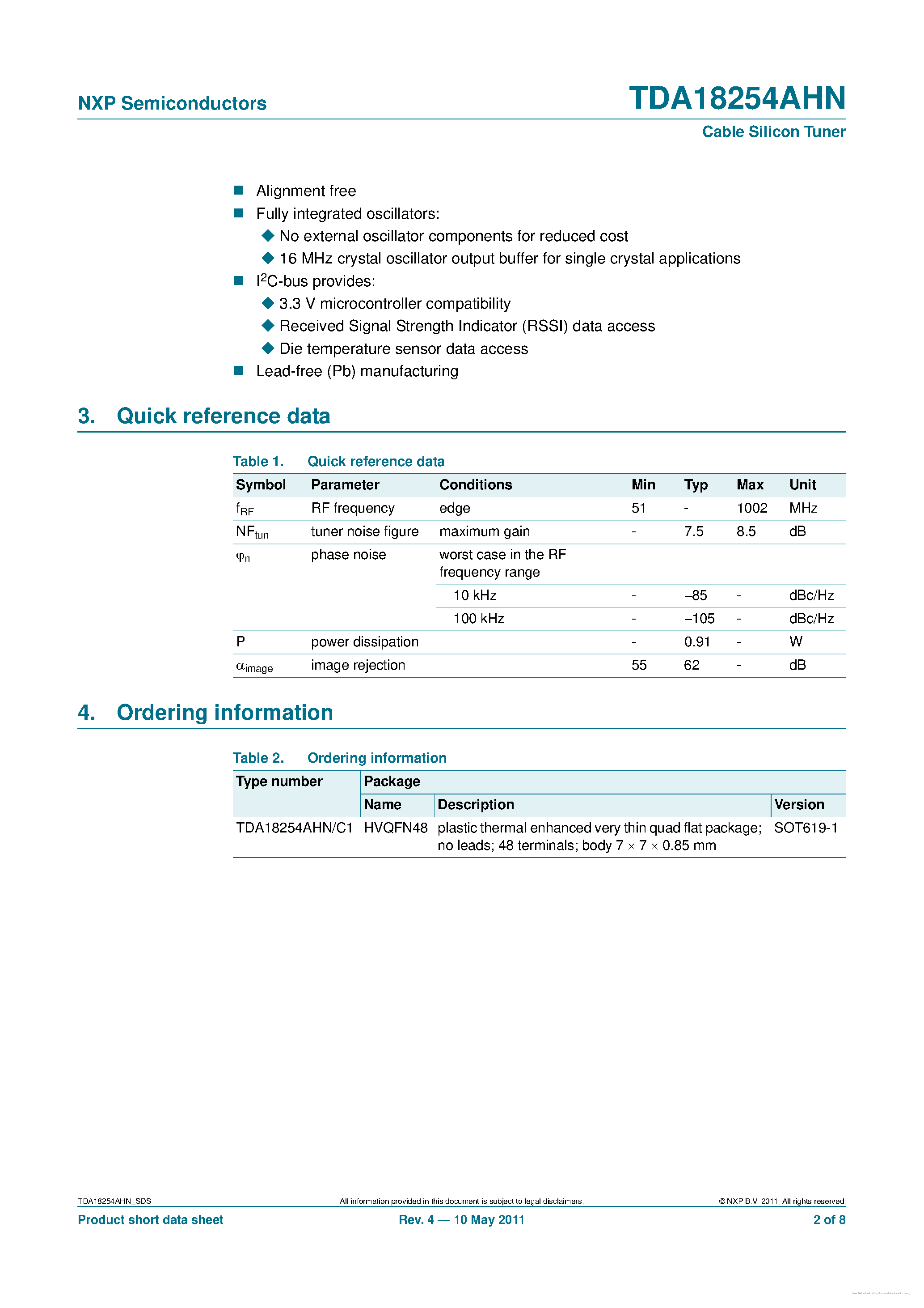 Datasheet TDA18254AHN - page 2