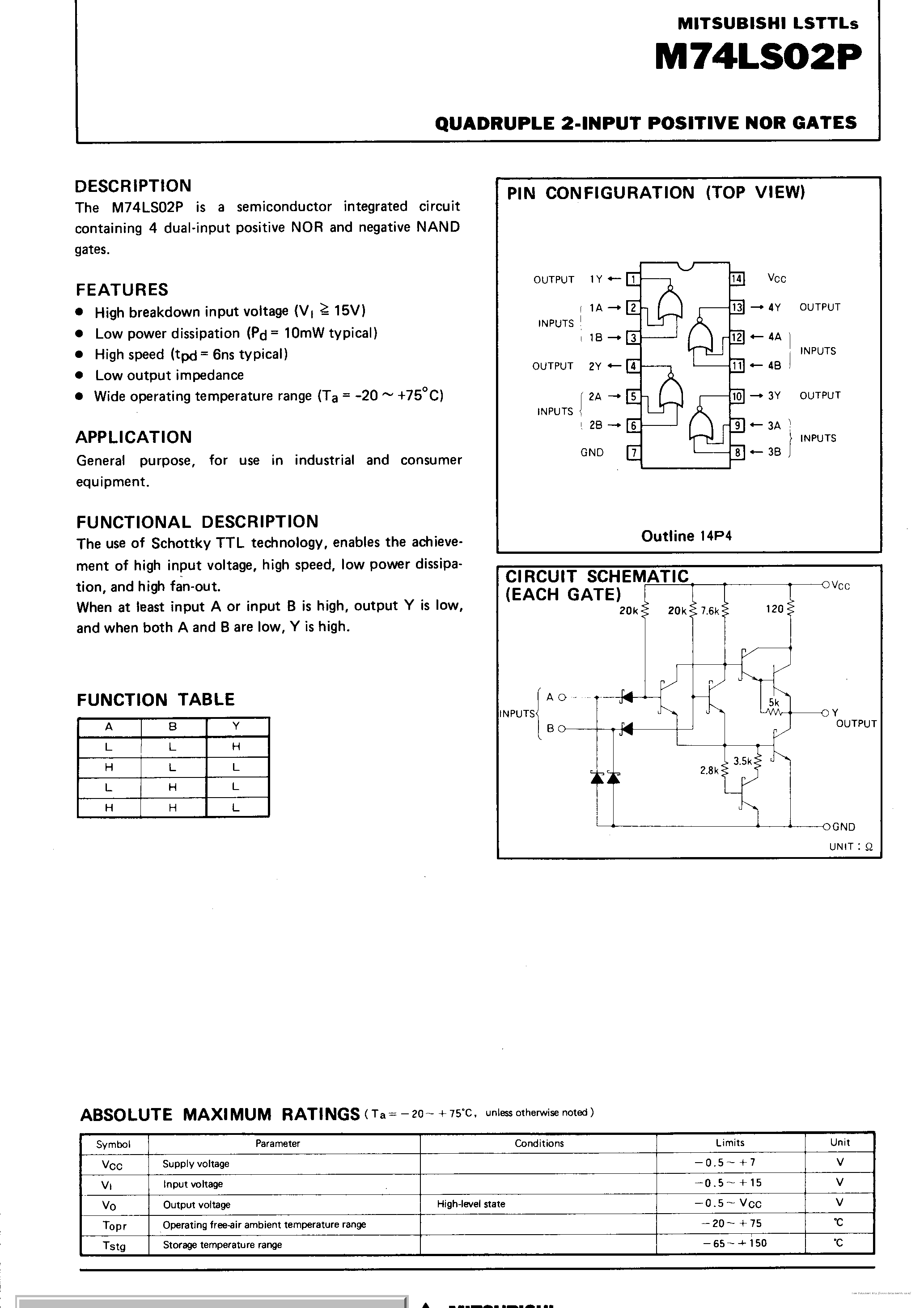 Datasheet M74LS02P - page 1