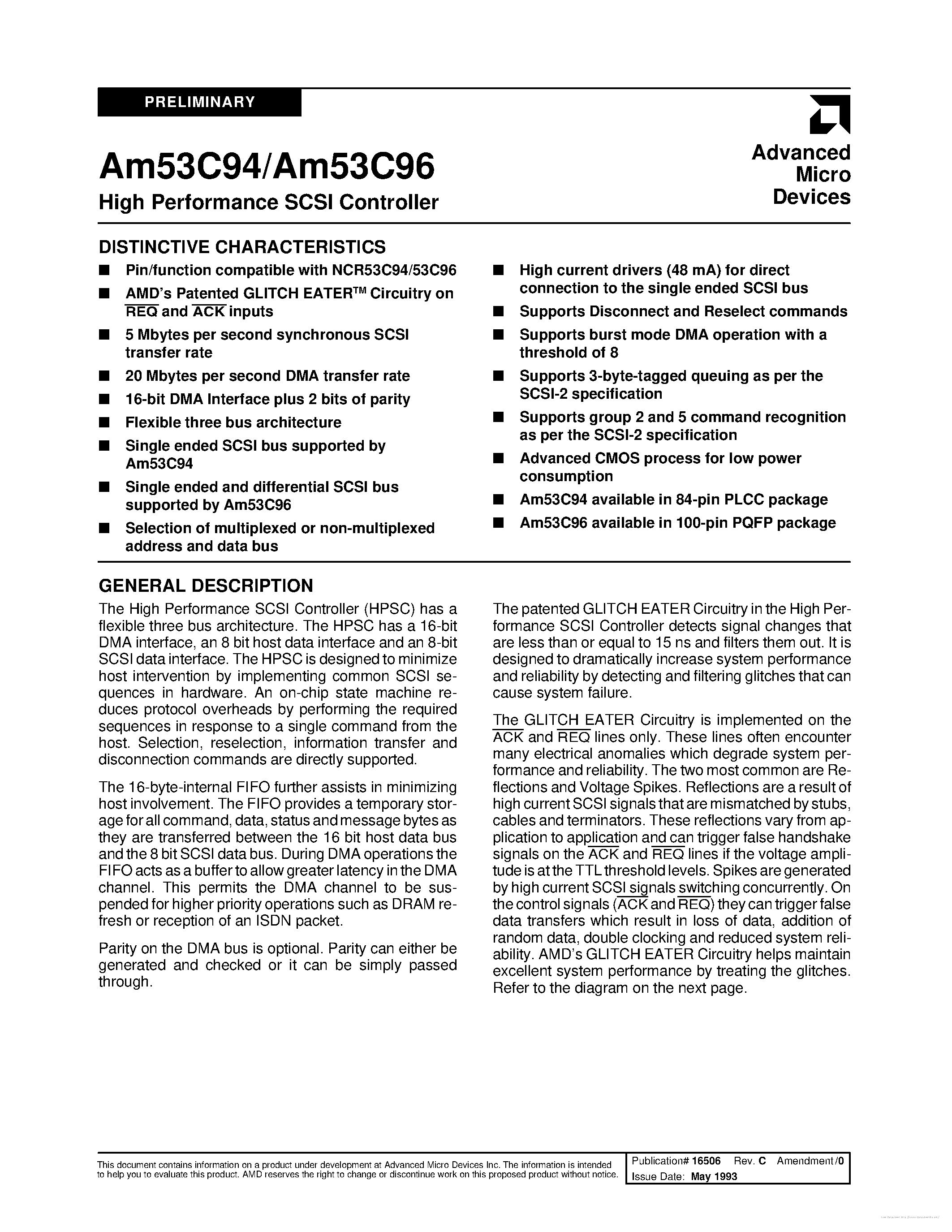 Datasheet AM53C94 - page 1
