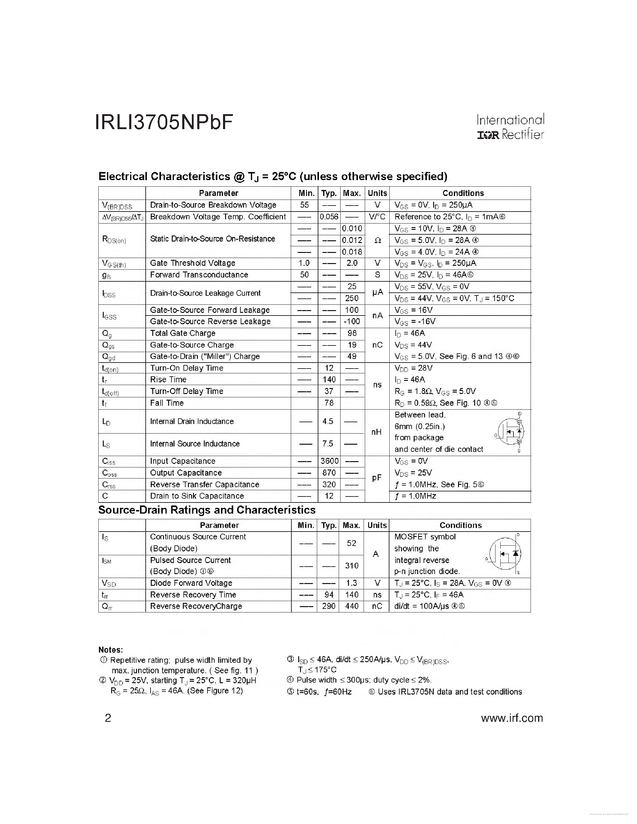 Datasheet IRLI3705NPBF - page 2