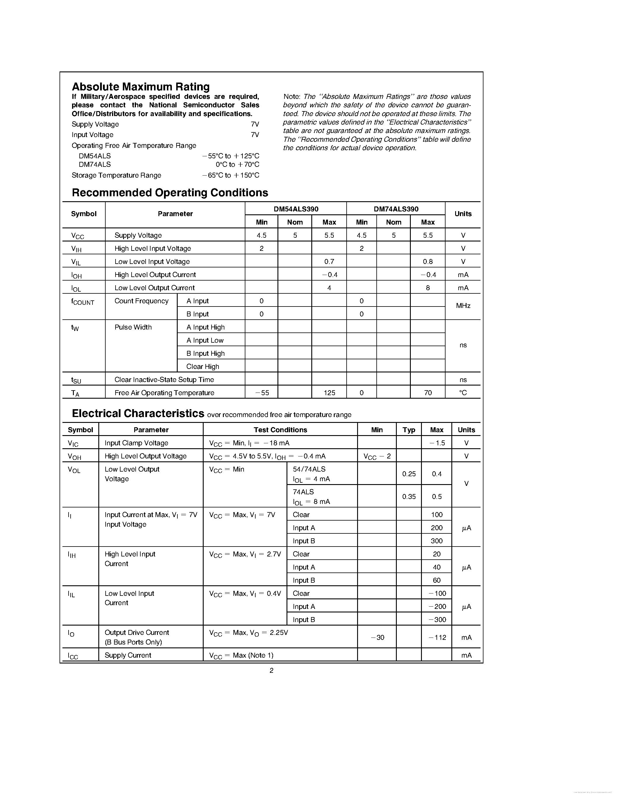 Datasheet DM74ALS390 - page 2