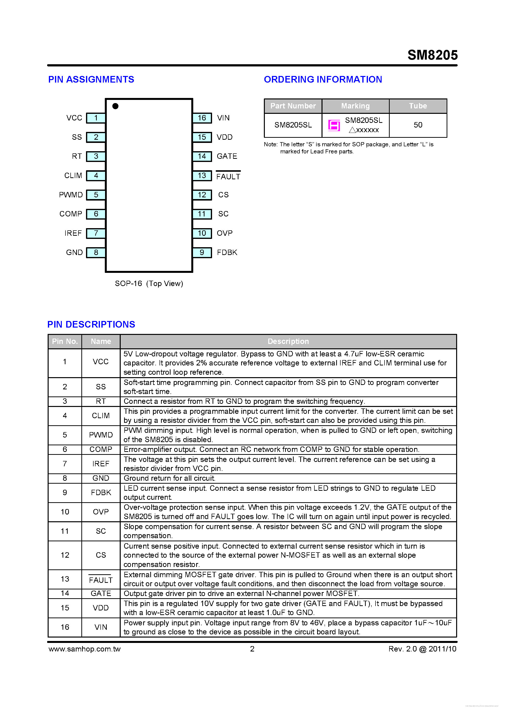 Datasheet SM8205 - page 2