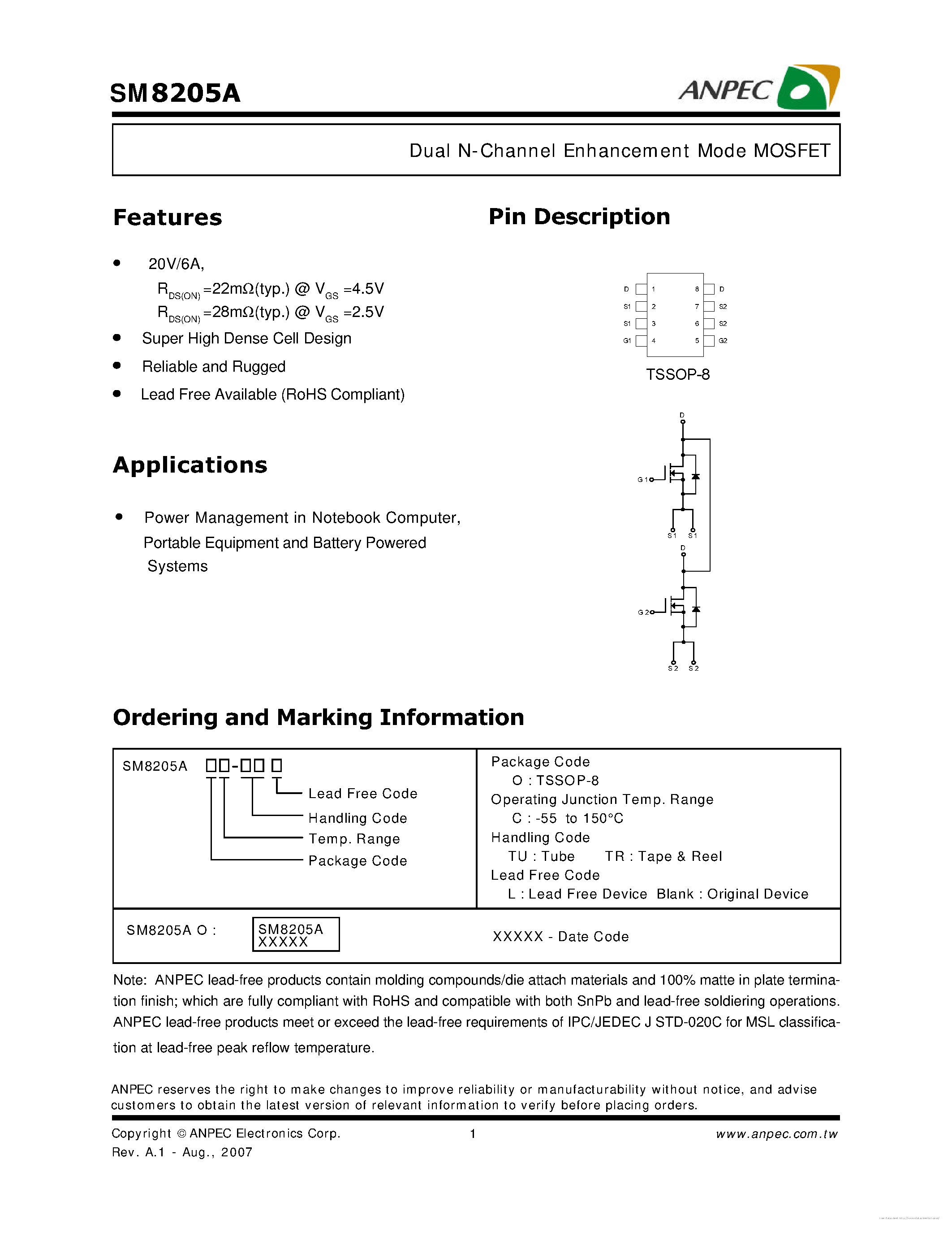 Datasheet SM8205A - page 1
