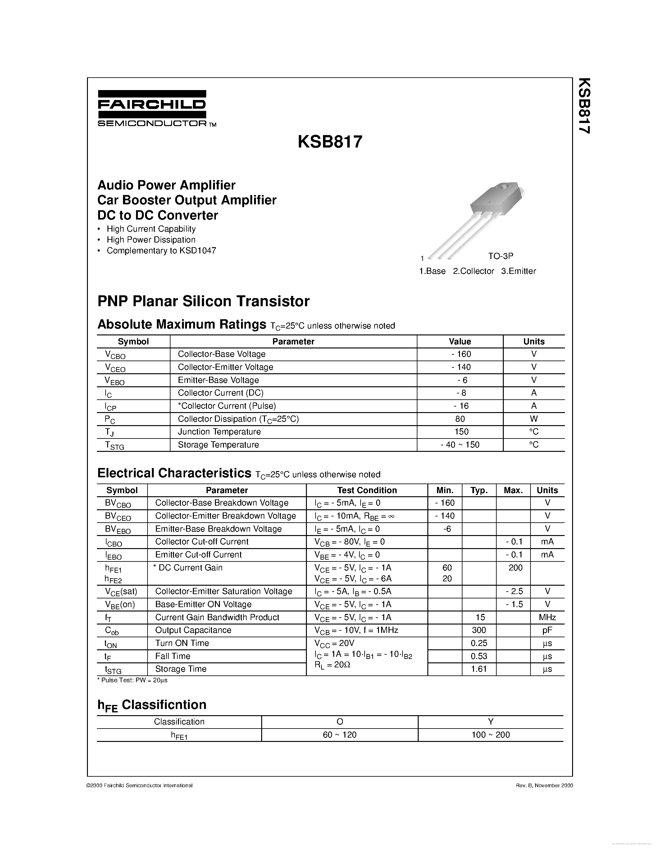 Datasheet KSB817 - page 1