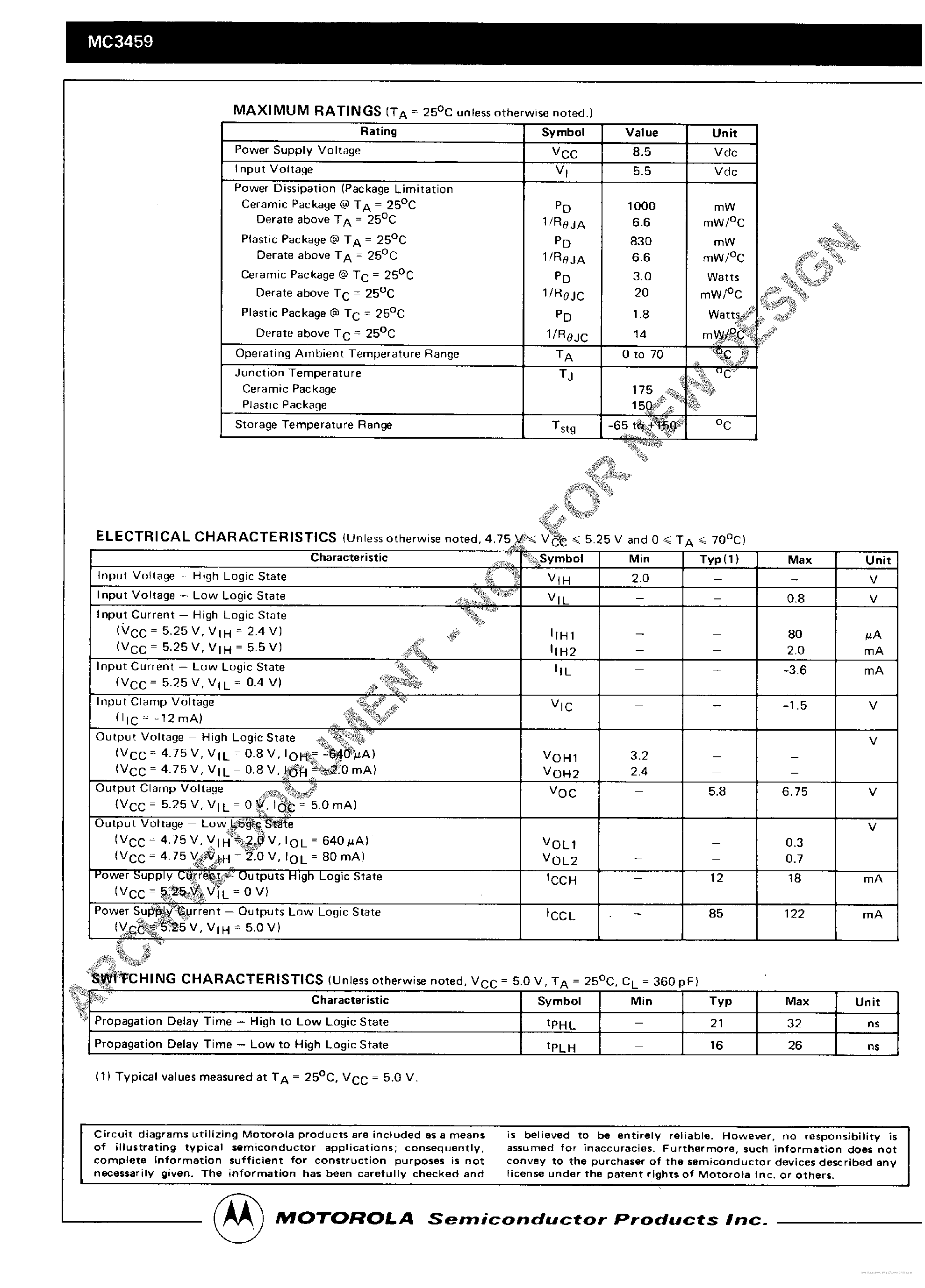 Datasheet MC3459 - page 2