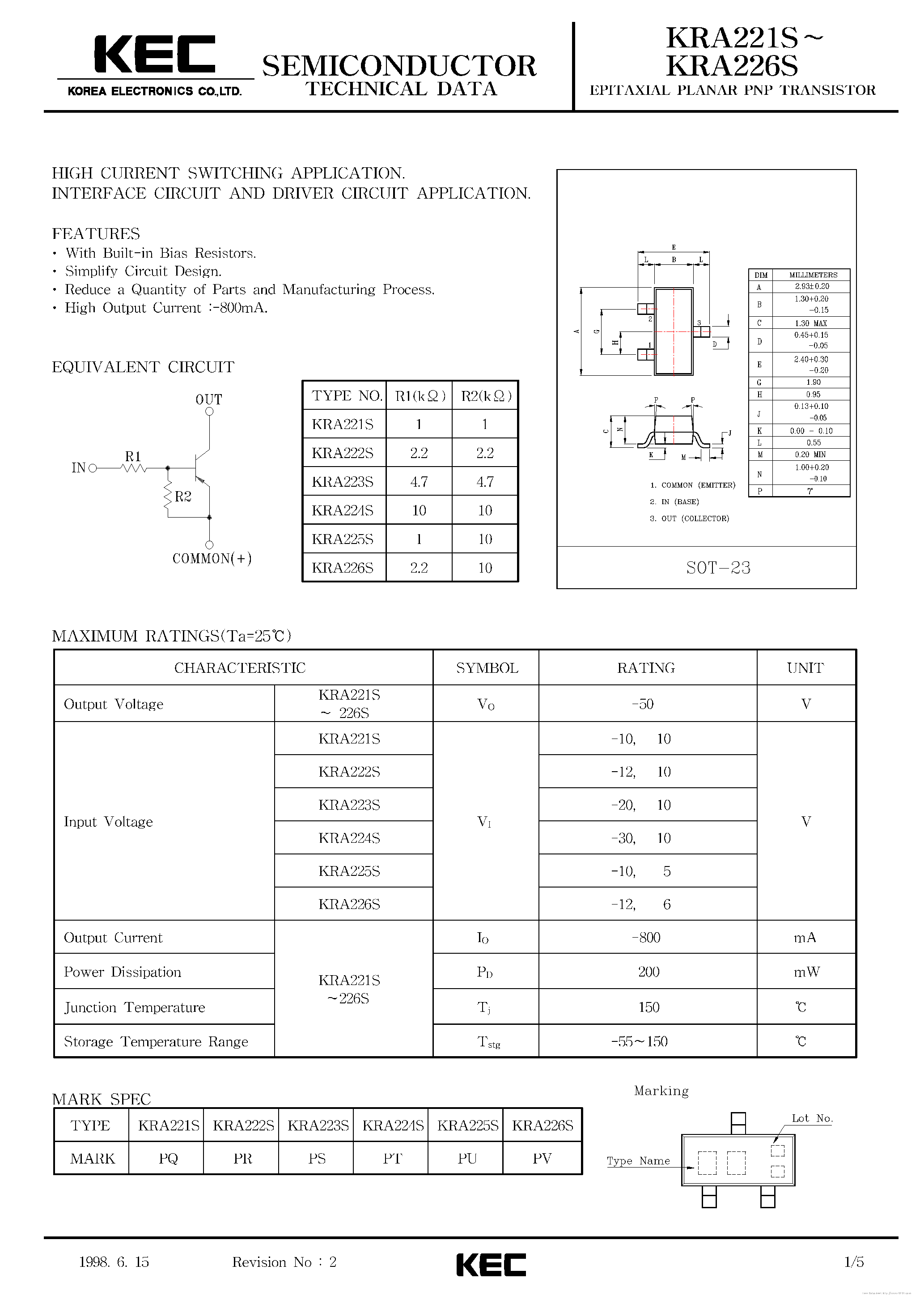 Datasheet KRA221S - page 1