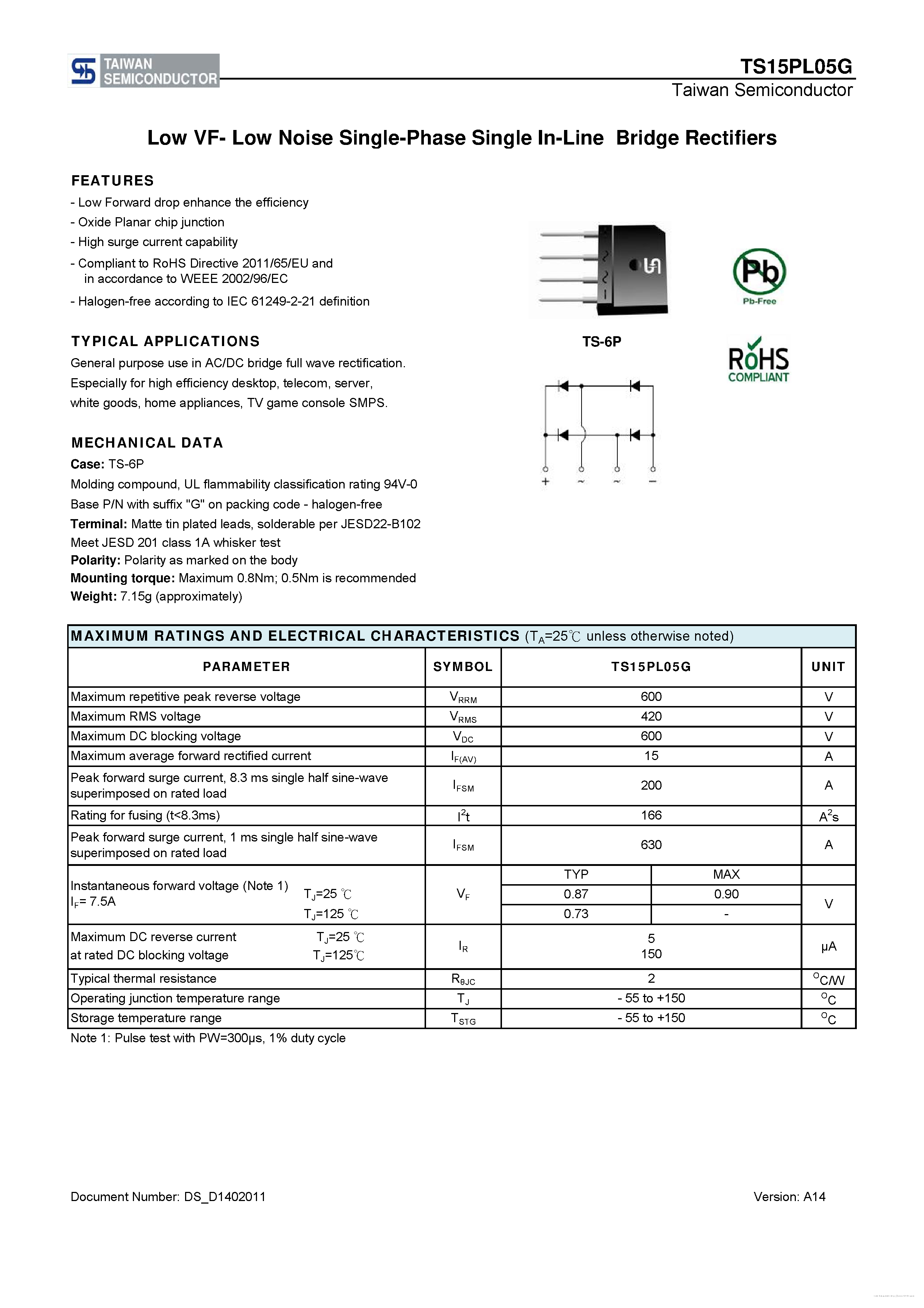 Datasheet TS15PL05G - page 1