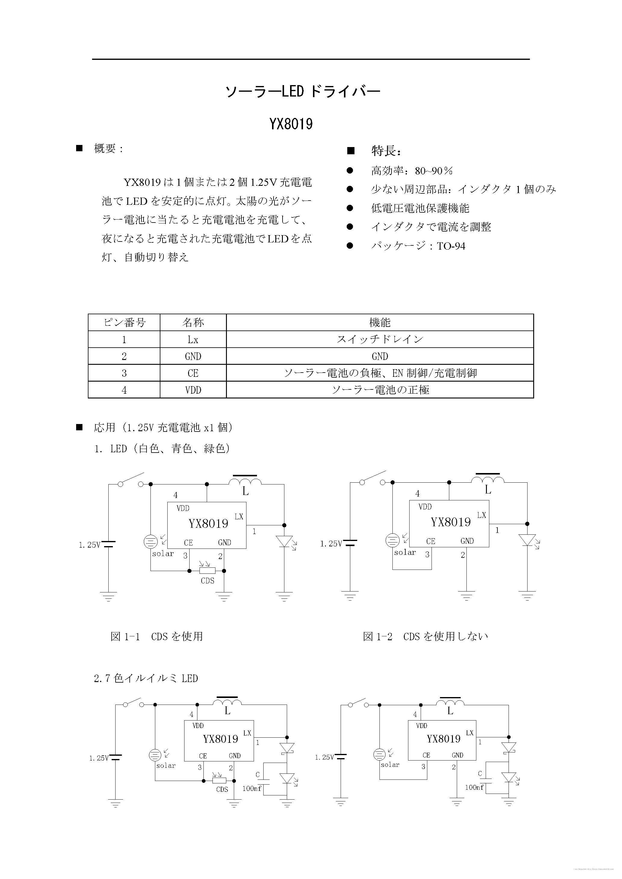Datasheet YX8019 page 1 Datasheet YX8019 - page 1