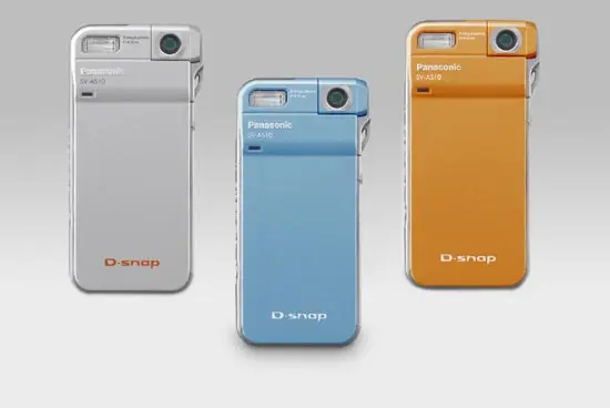 Три цветовых варианта камеры Panasonic SV-AS10GC-S: оранжевая, голубая и серебристая