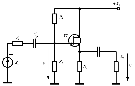 Схема резисторного каскада с ОC