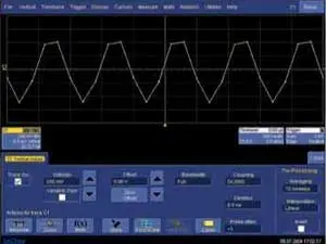 Интерполяция линейная, частота дискретизации — 5 МГц, входной сигнал — синус с частотой 1 МГц