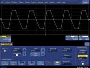 Интерполяция линейная, частота дискретизации — 5 МГц, входной сигнал — меандр с частотой 1 МГц
