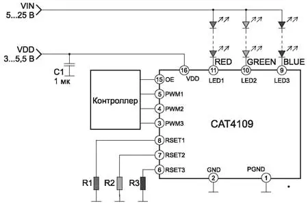 Схема включения микросхемы CAT4109