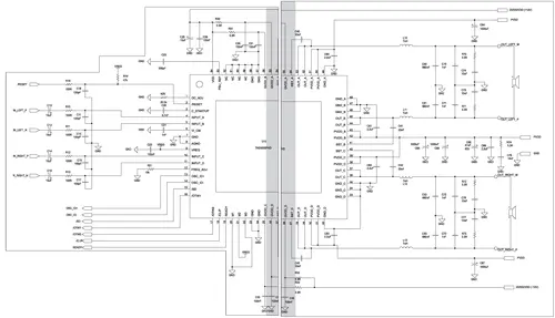 Типовая схема включения микросхемы TAS5630 в варианте стереоусилителя
