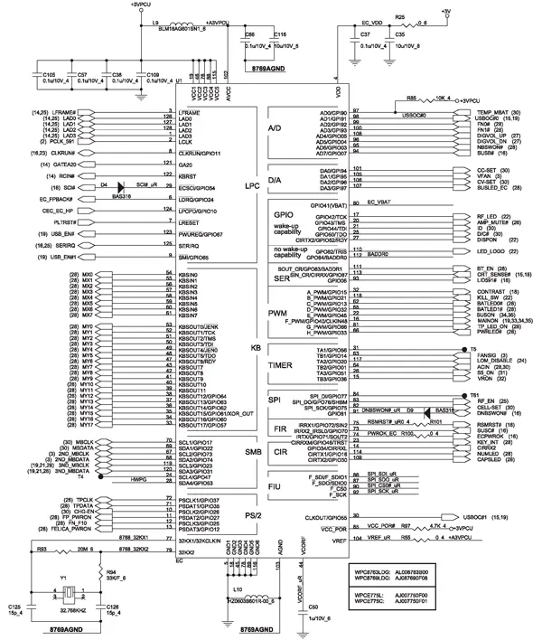 Фрагмент принципиальной электрической схемы ноутбука «Toshiba Satellite A300» с микросхемой WPCE775