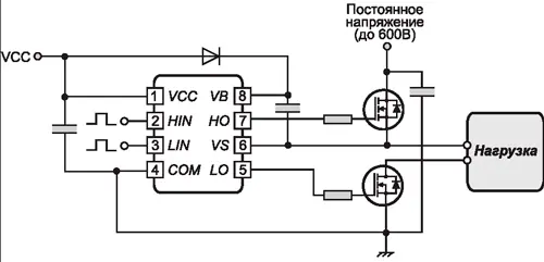 Типовой вариант включения микросхемы IR2101