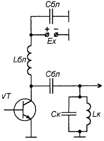 Принципиальная схема выходной цепи простейшего радиочастотного усилителя