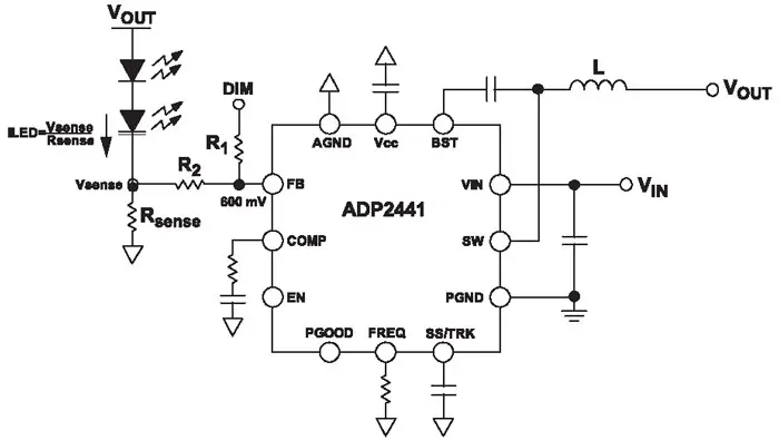 Схема LED-драйвера на основе ИМС ADP2441