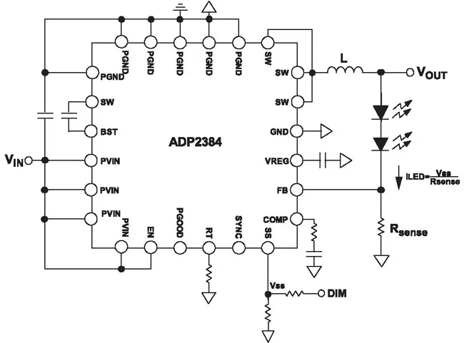 Схема LED-драйвера на основе ИМС ADP2384