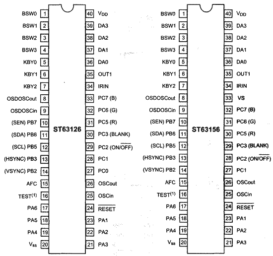 Расположение выводов микросхем ST63126 и ST63156