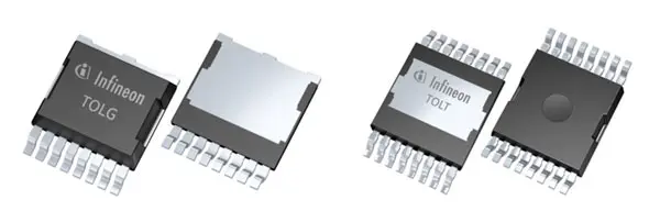 Внешний вид транзисторов в корпусах TOLG (слева) и TOLT (справа)