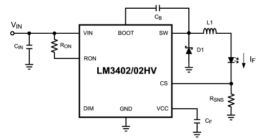 LM3402 – драйвер мощных светодиодов от NATIONAL SEMICONDUCTORS на ток до 0,5А